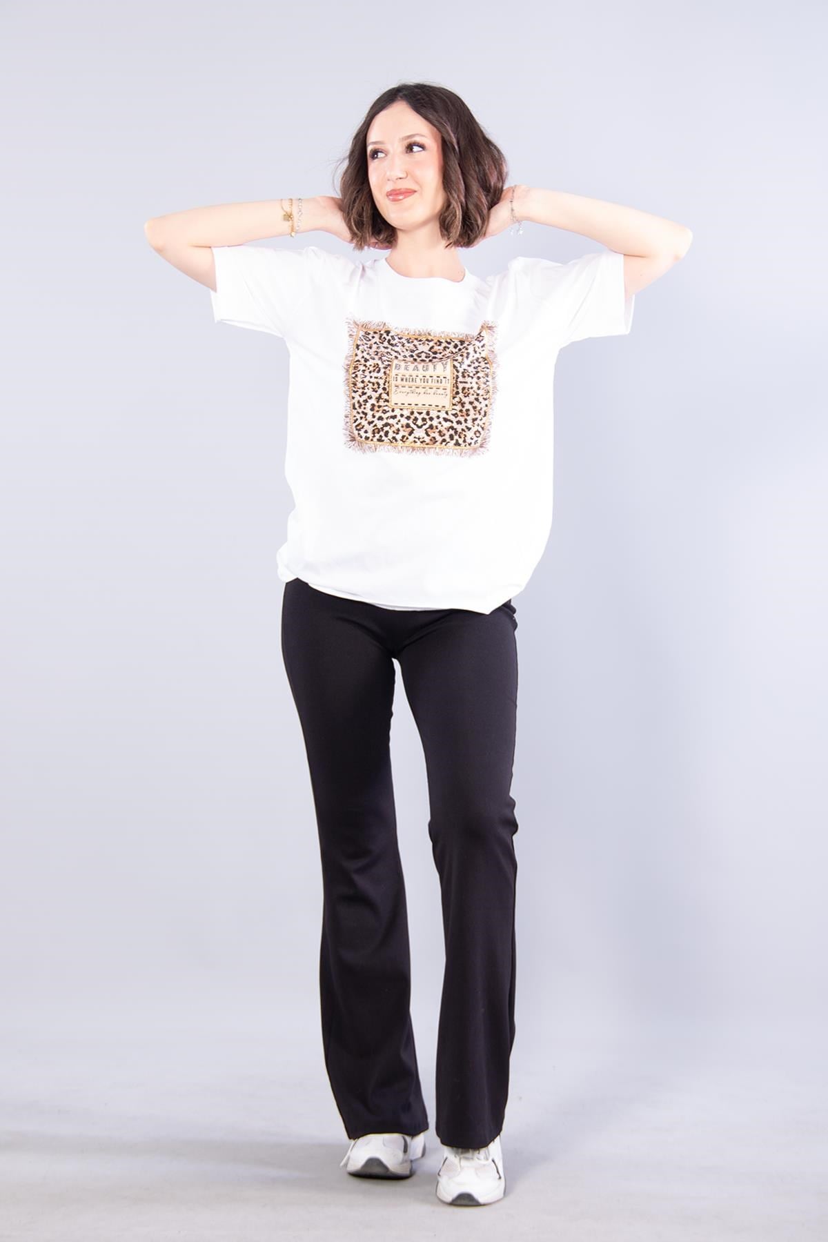 2005 Beauty Leopar Baskılı T-shirt