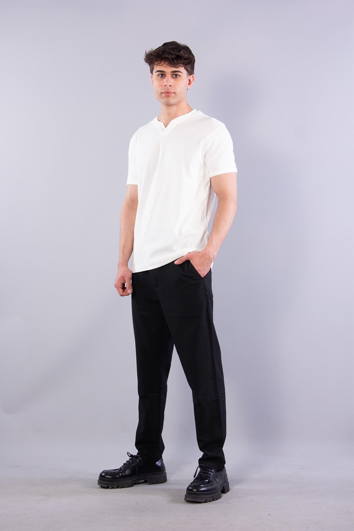 2122 Hakim Yaka  Modern Fit %100 Pamuk Basic T-shirt