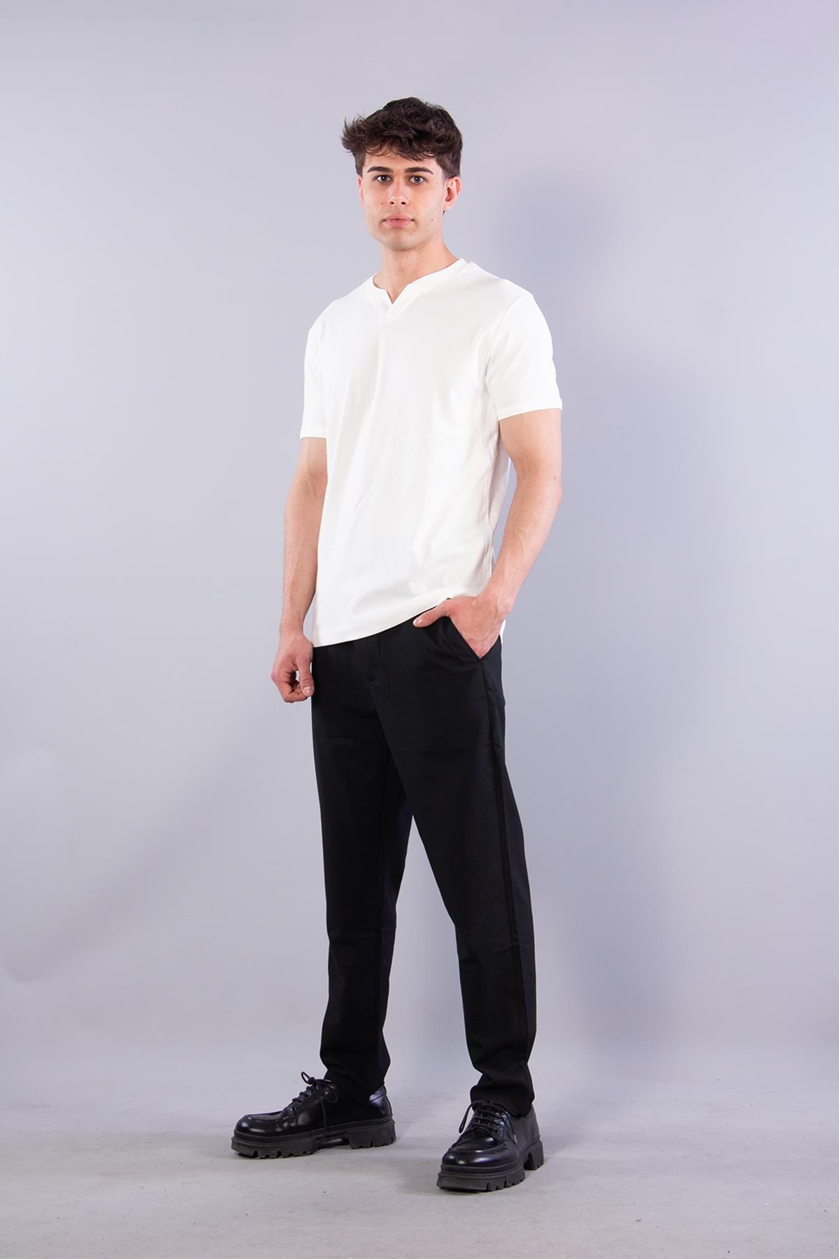 2122 Hakim Yaka  Modern Fit %100 Pamuk Basic T-shirt