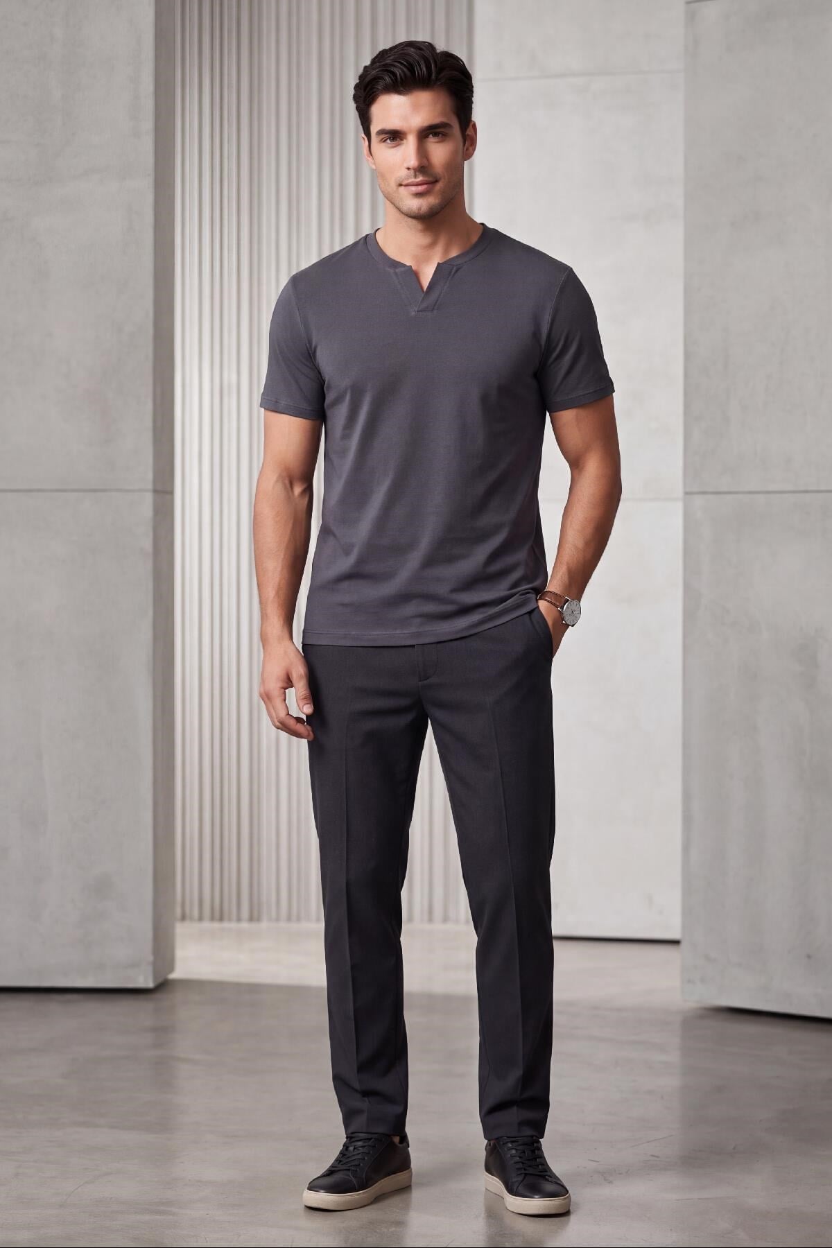 2122  Hakim Yaka  Modern Fit %100 Pamuk Basic T-shirt