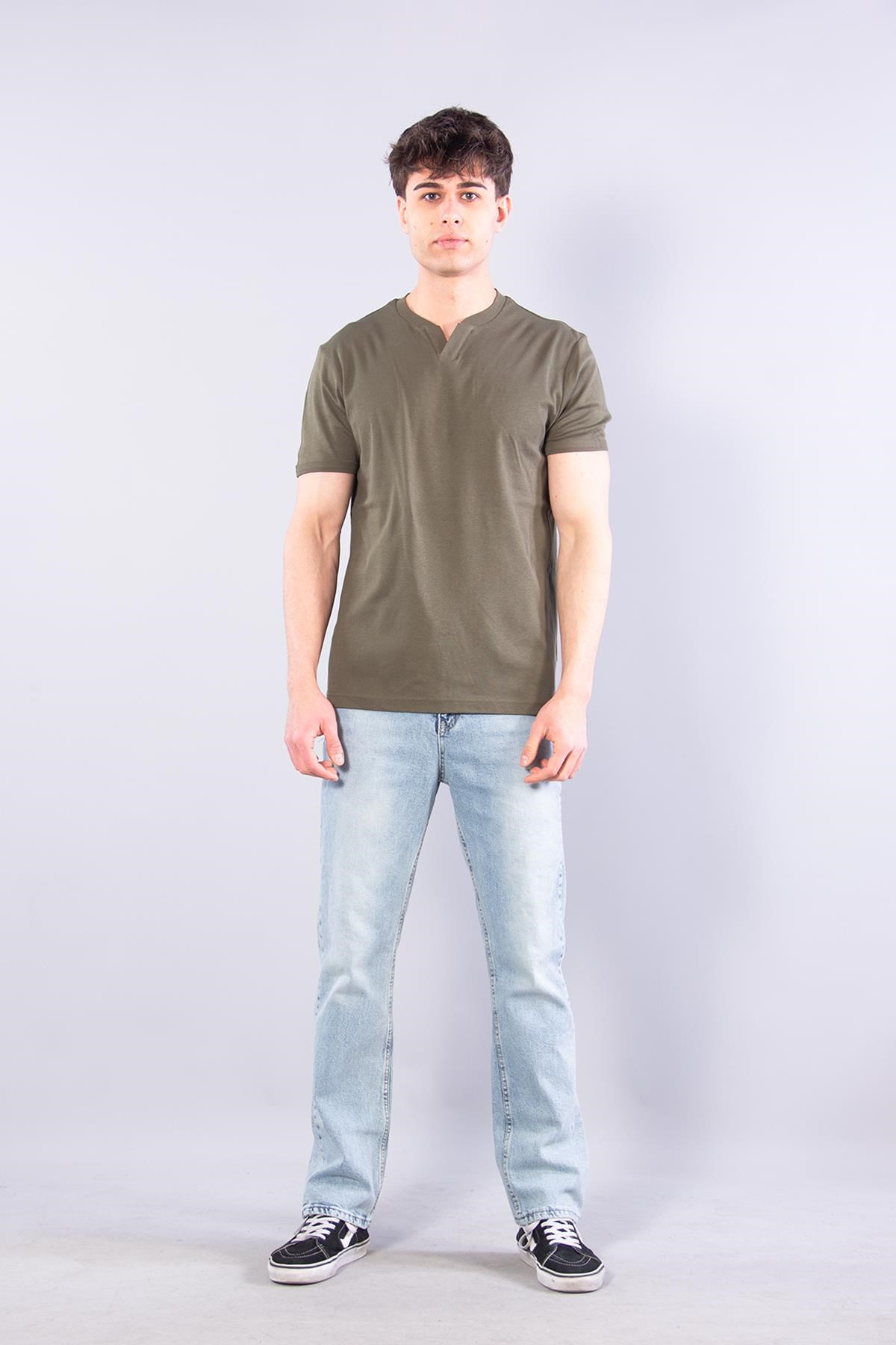 2122  Hakim Yaka  Modern Fit %100 Pamuk Basic T-shirt