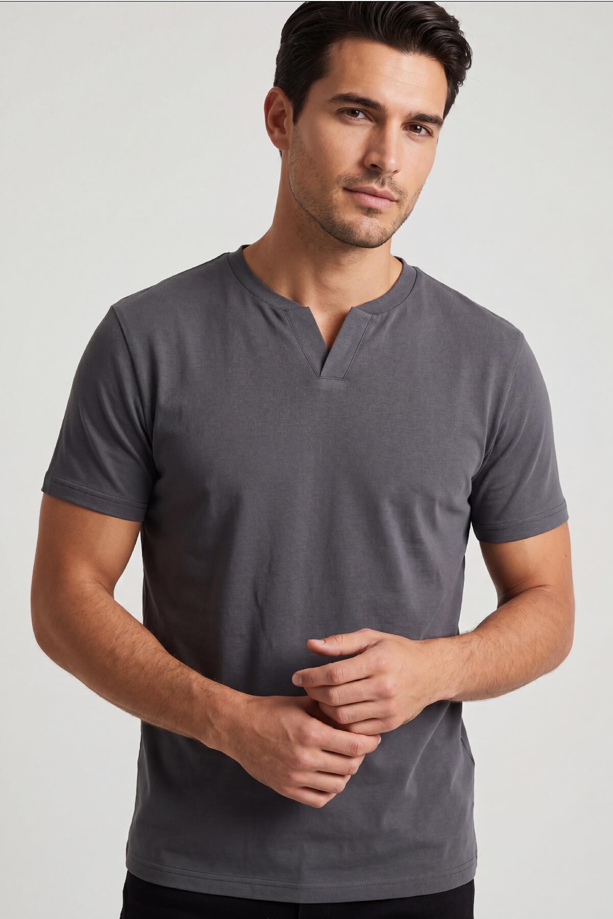 2122  Hakim Yaka  Modern Fit %100 Pamuk Basic T-shirt