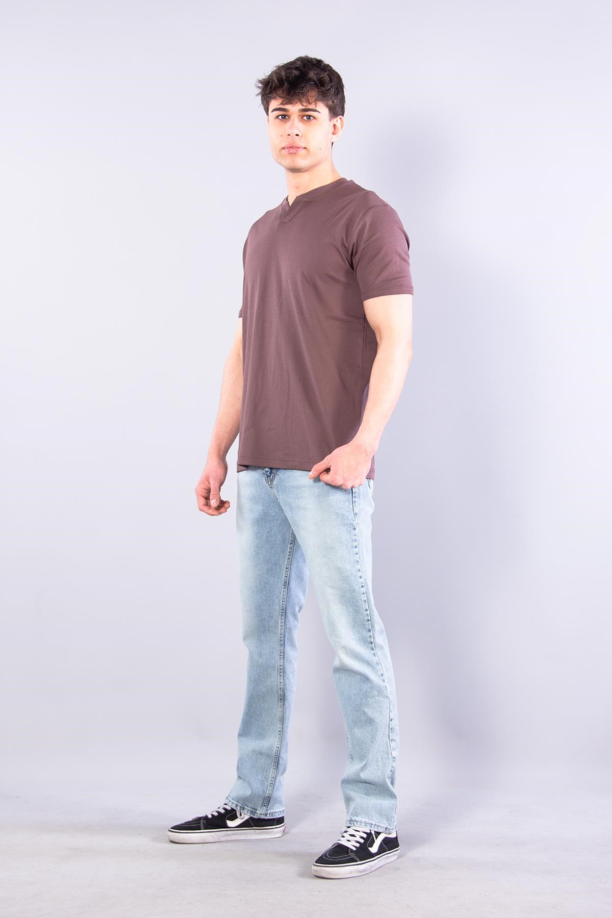 2122  Hakim Yaka  Modern Fit %100 Pamuk Basic T-shirt