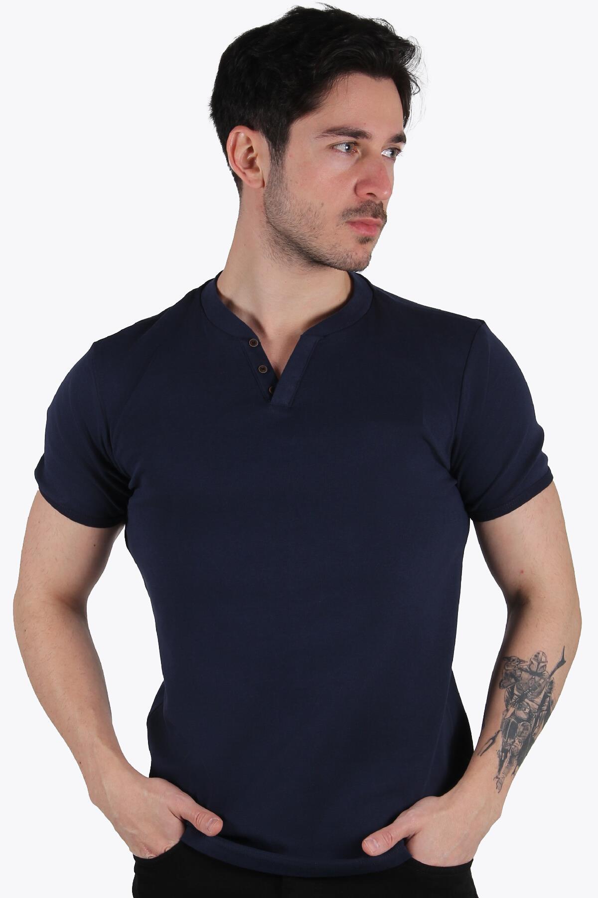 2122 Hakim Yaka  Modern Fit %100 Pamuk Basic T-shirt