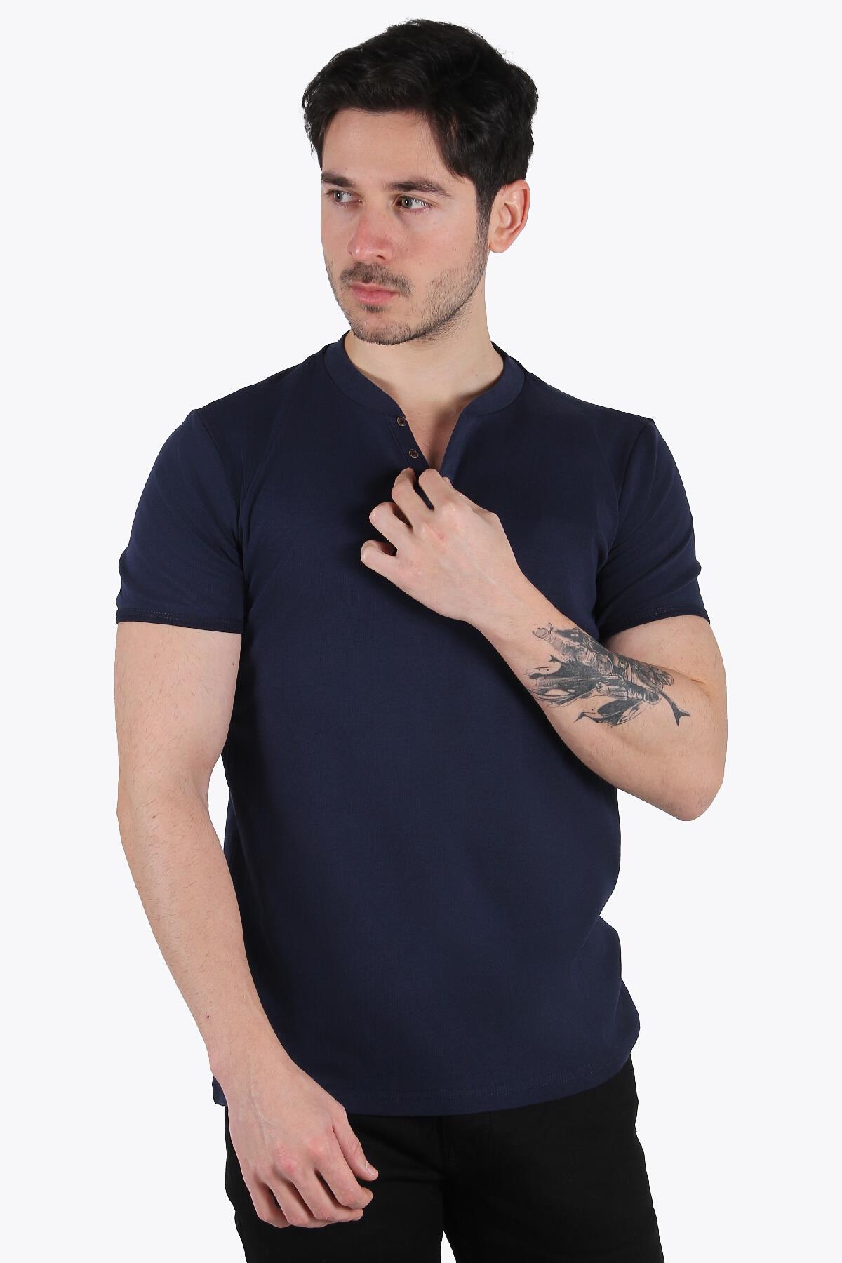 2122 Hakim Yaka  Modern Fit %100 Pamuk Basic T-shirt