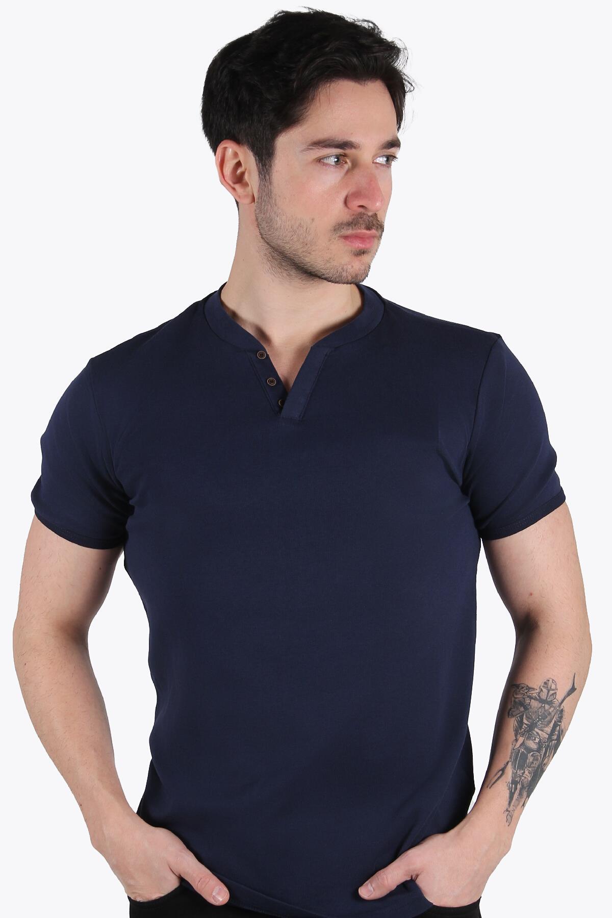 2122 Hakim Yaka  Modern Fit %100 Pamuk Basic T-shirt
