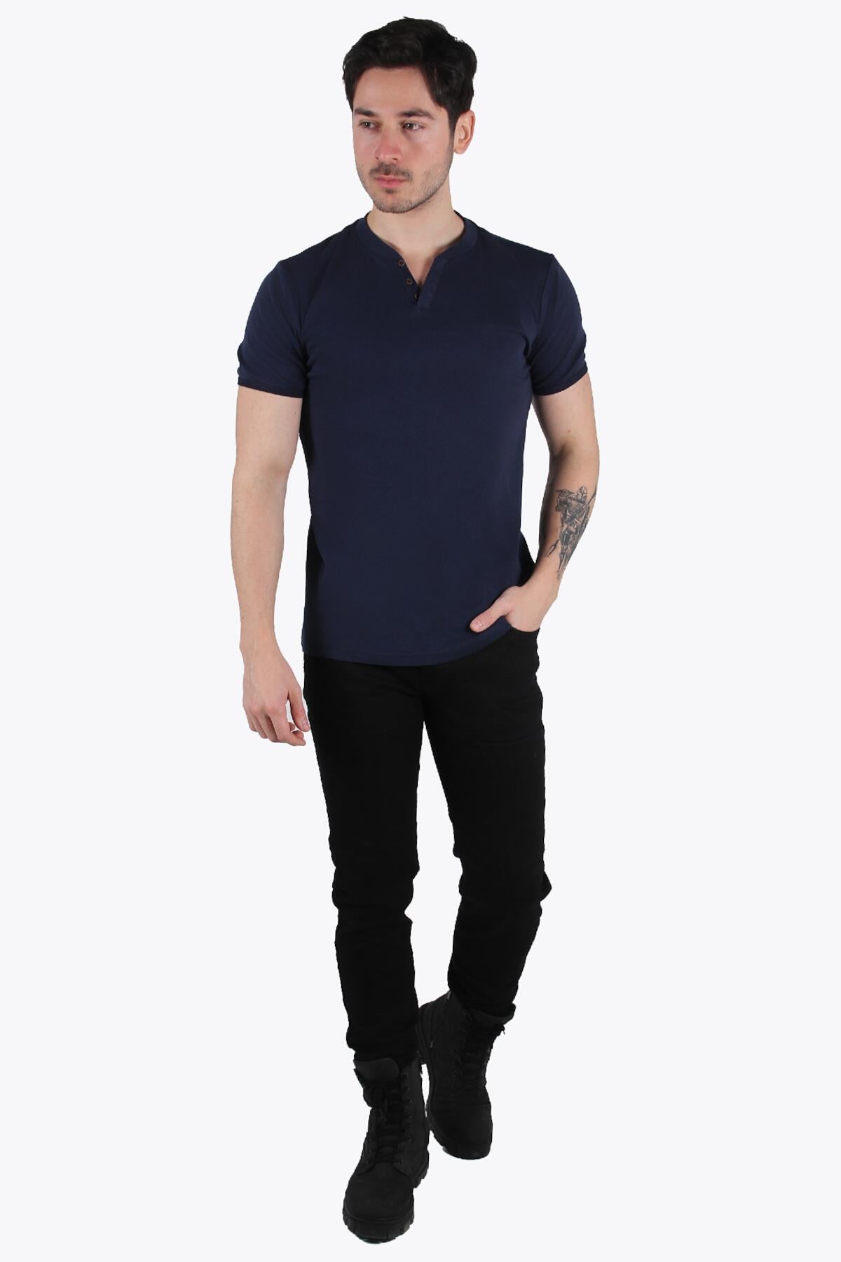 2122 Hakim Yaka  Modern Fit %100 Pamuk Basic T-shirt