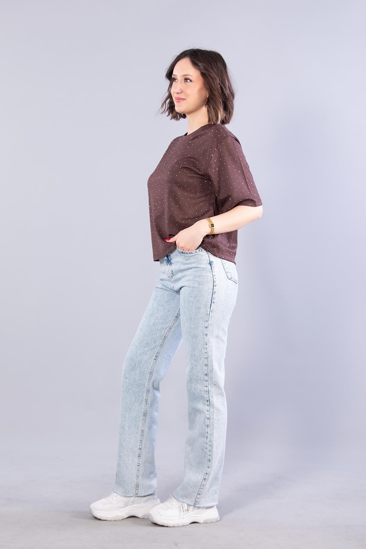 26768 Taşlı Modal Kumaş T-shirt