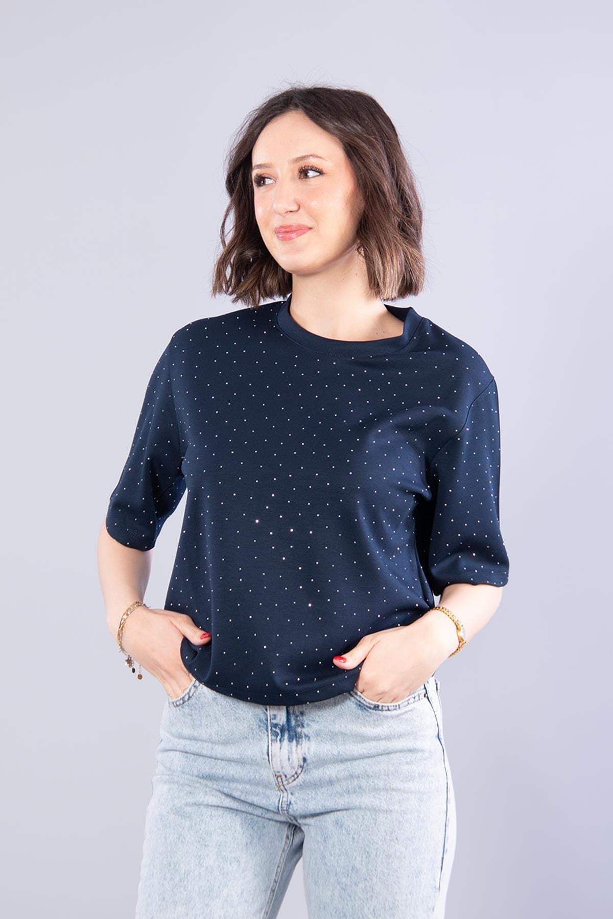 26768 Taşlı Modal Kumaş T-shirt