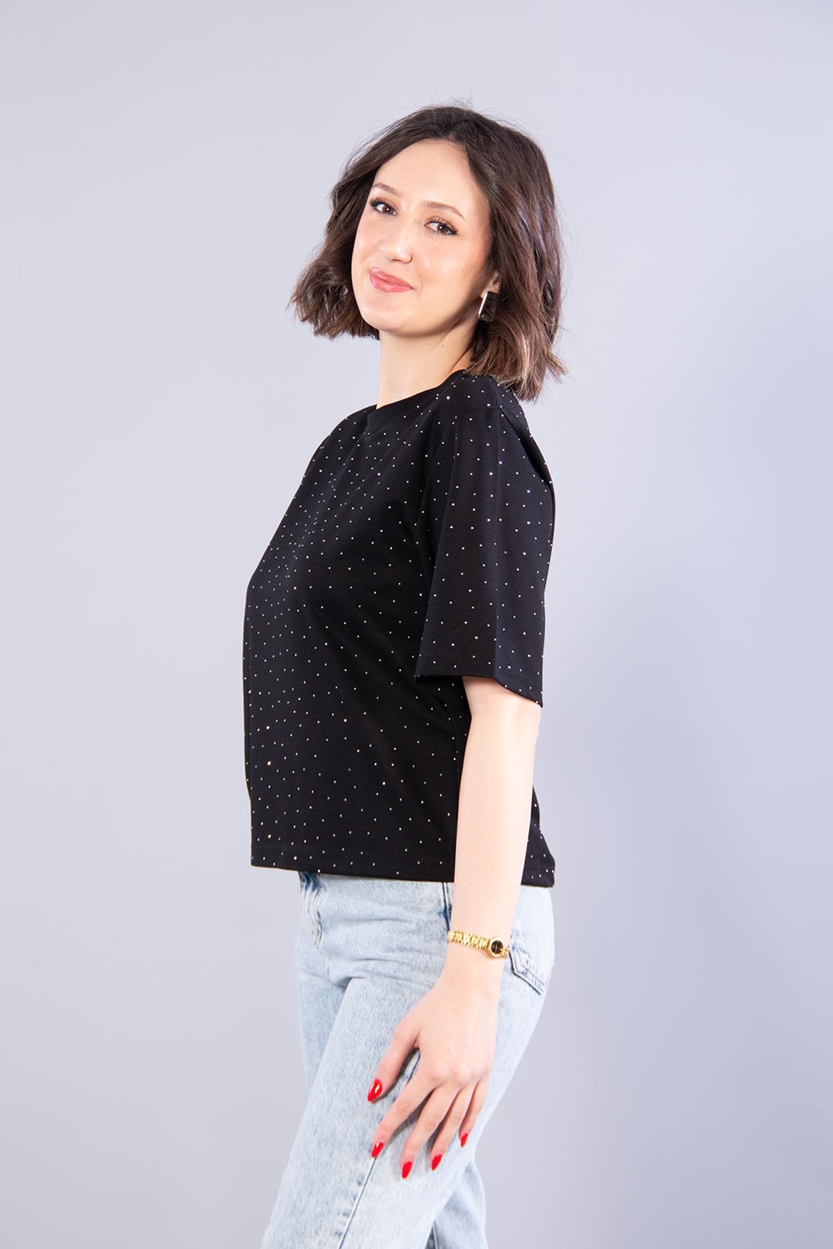 26768 Taşlı Modal Kumaş T-shirt