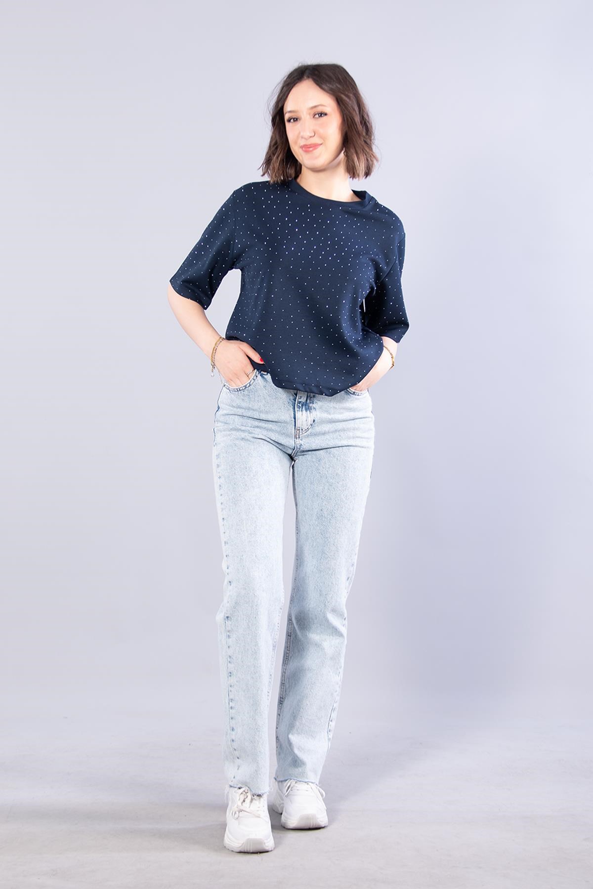 26768 Taşlı Modal Kumaş T-shirt