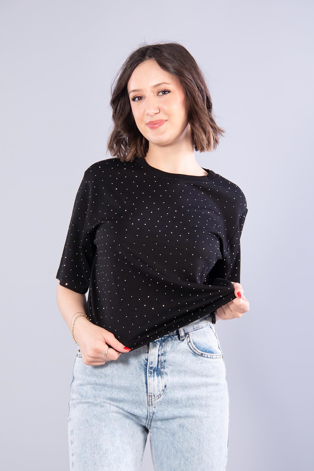 26768 Taşlı Modal Kumaş T-shirt