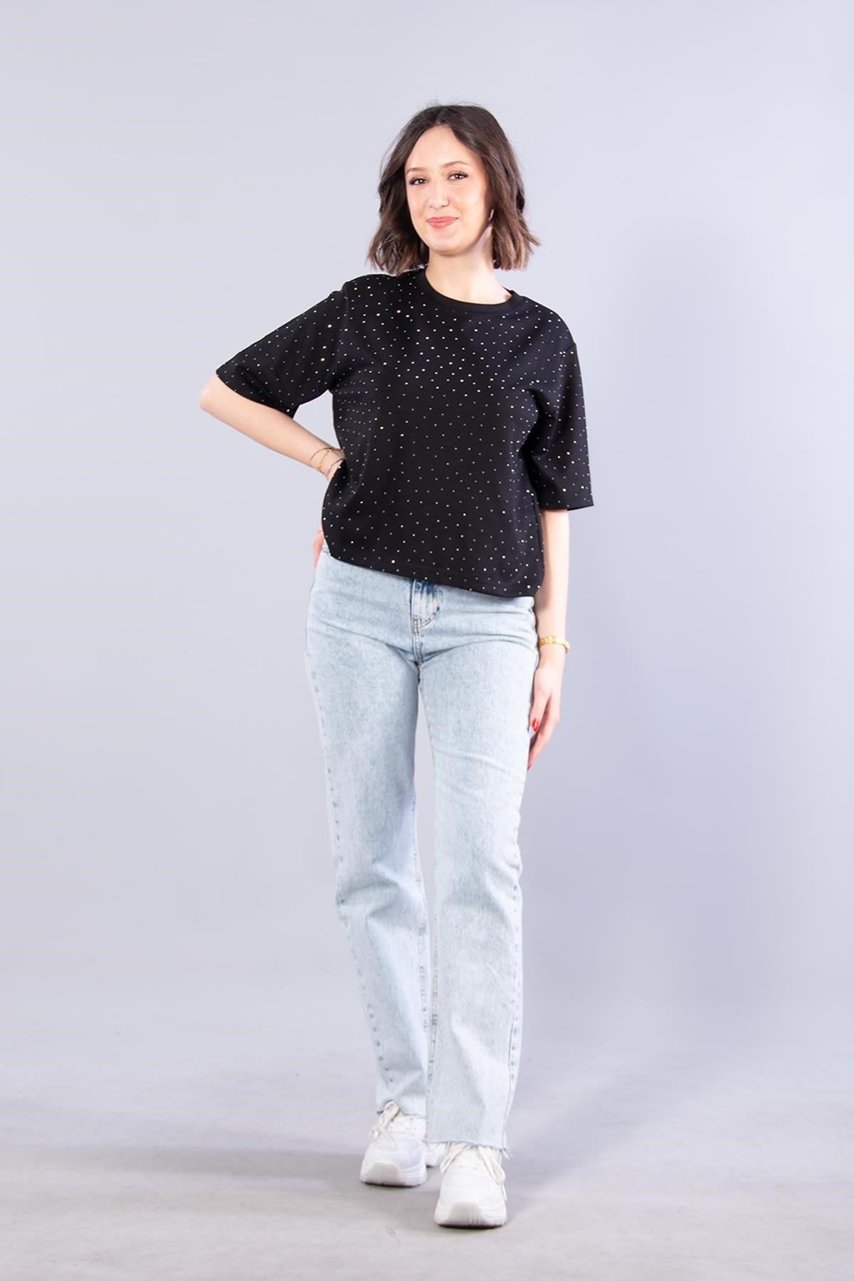 26768 Taşlı Modal Kumaş T-shirt