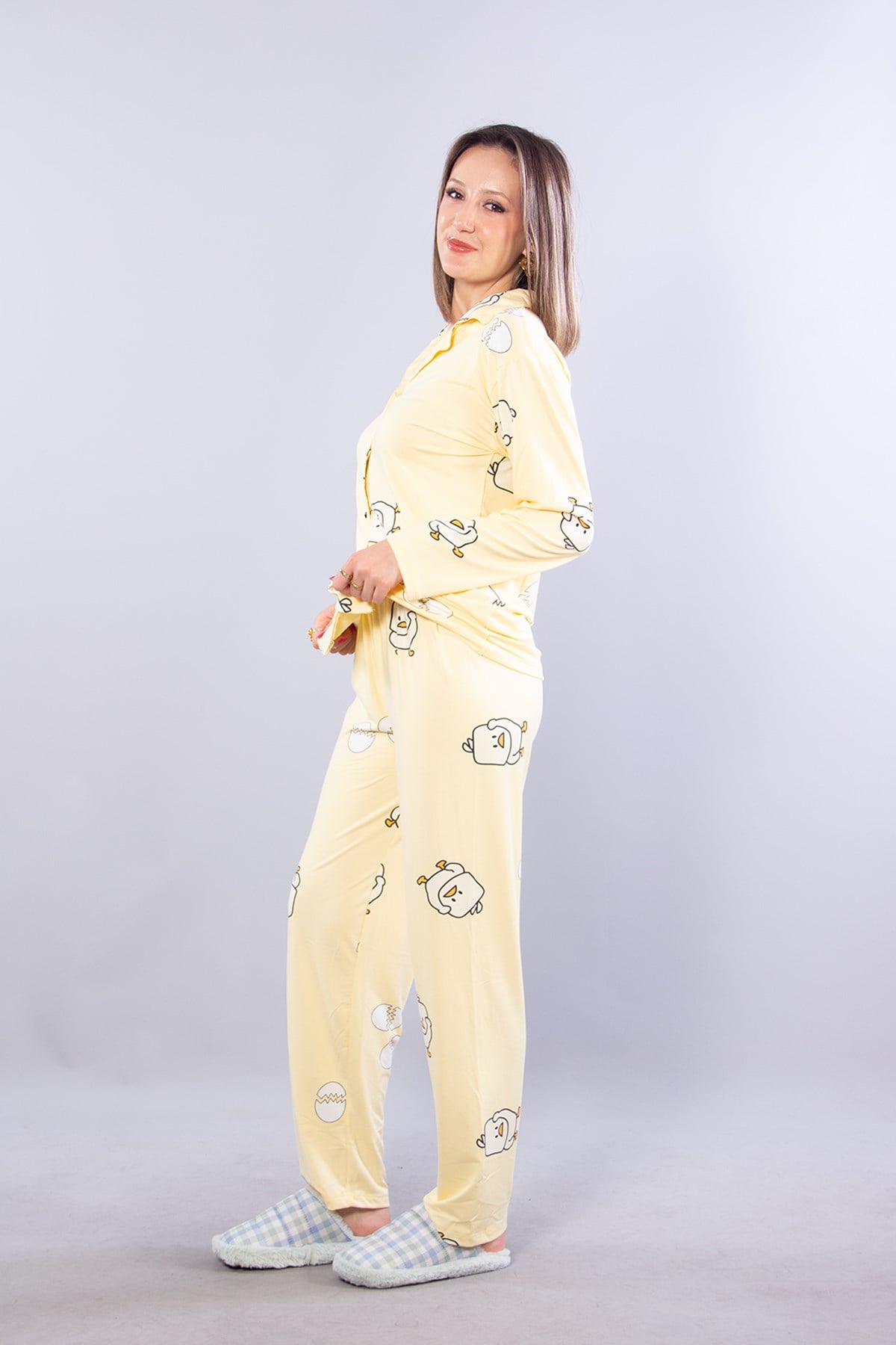 27017 Milan Soft Gömlek Yaka Yumurta Desen Pijama Takımı