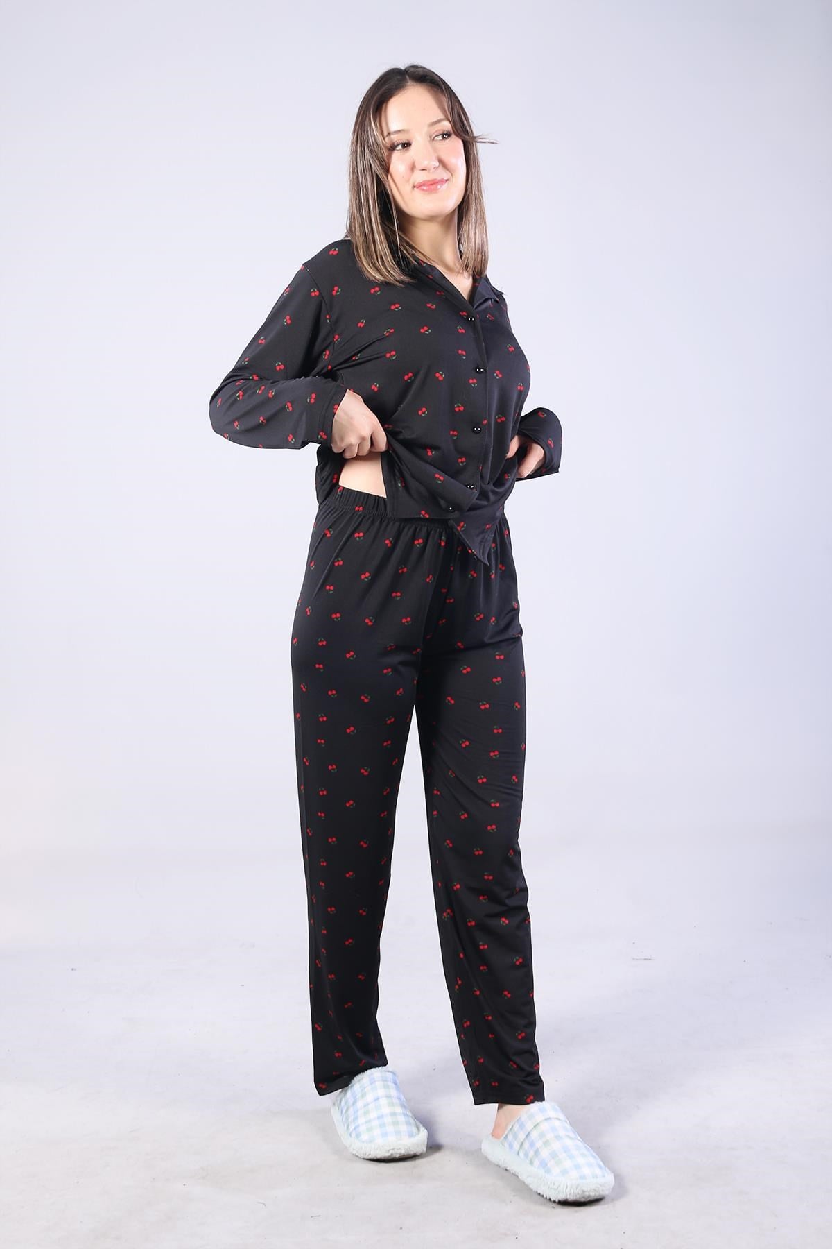 3306 Milan Soft Gömlek Yaka Uzun Kol Uzun Alt Pijama Takımı