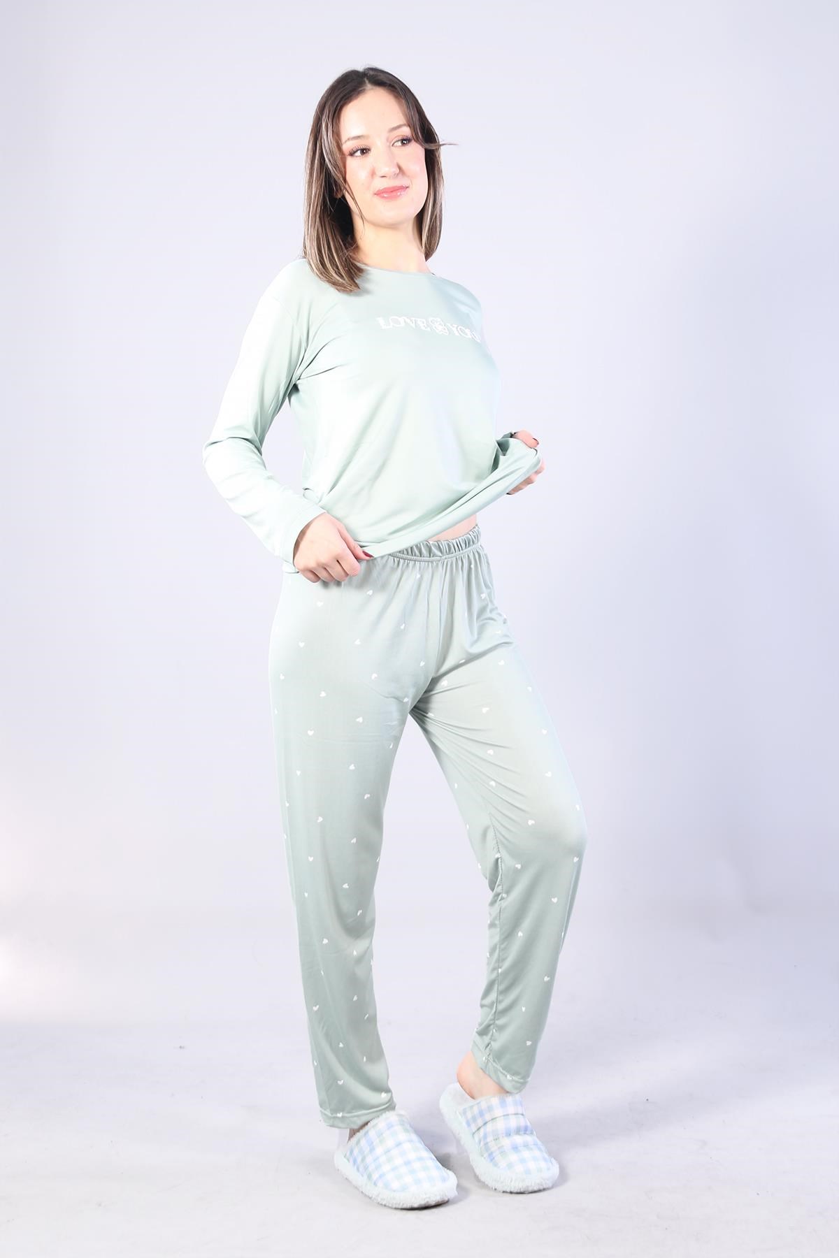 3404 Milan Love You O Yaka Uzun Kol Üst Uzun Alt Pijama Takım