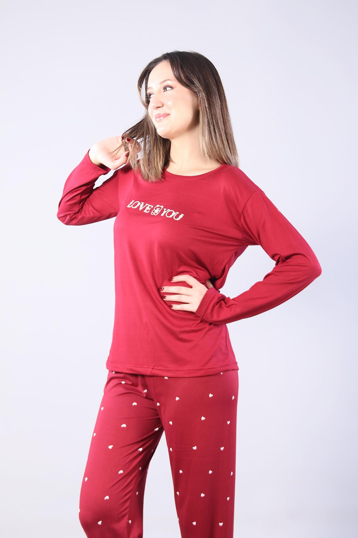 3404 Milan Love You O Yaka Uzun Kol Üst Uzun Alt Pijama Takım