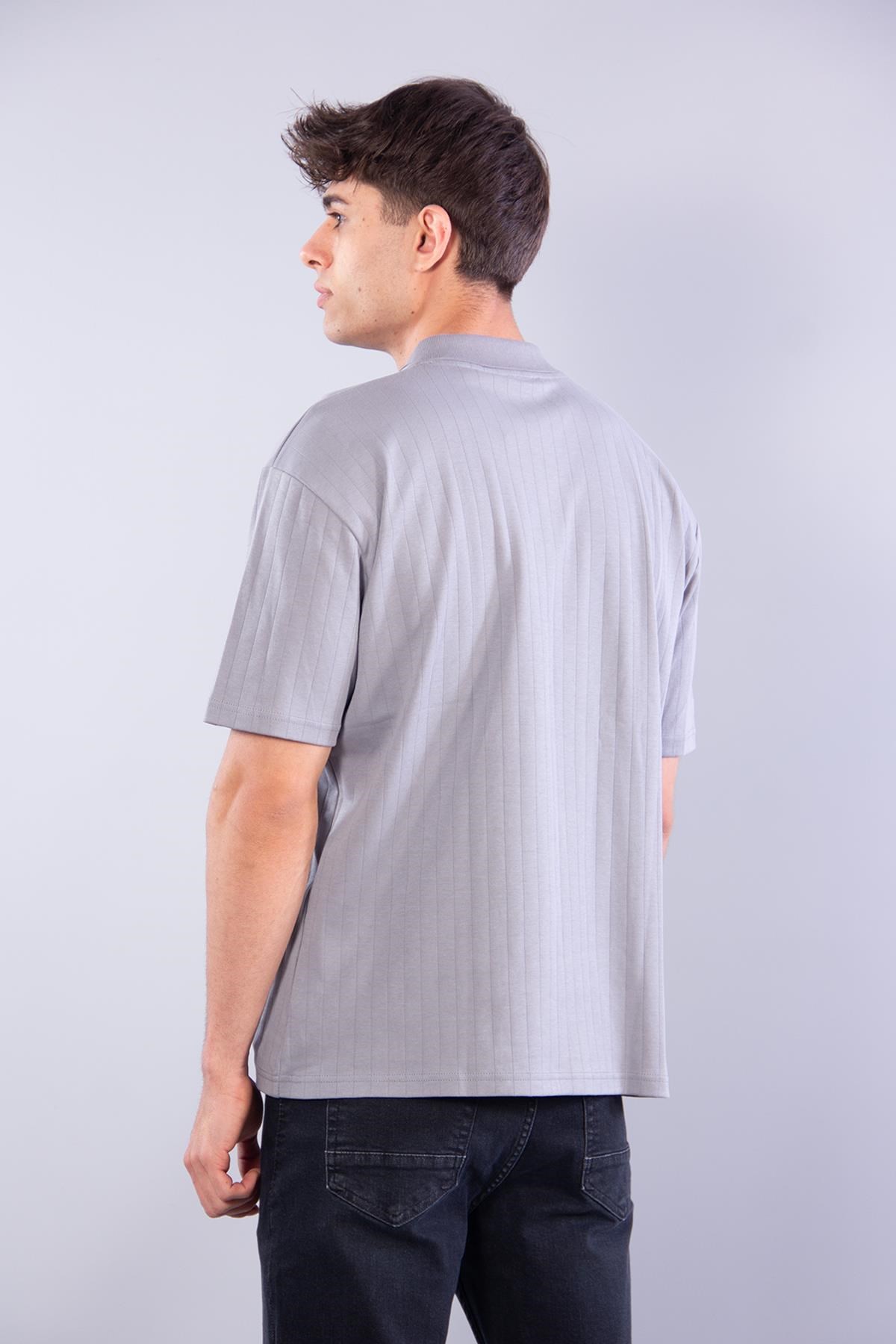 4051 Düğmeli Yakalı Kendinden Şeritli T-shirt