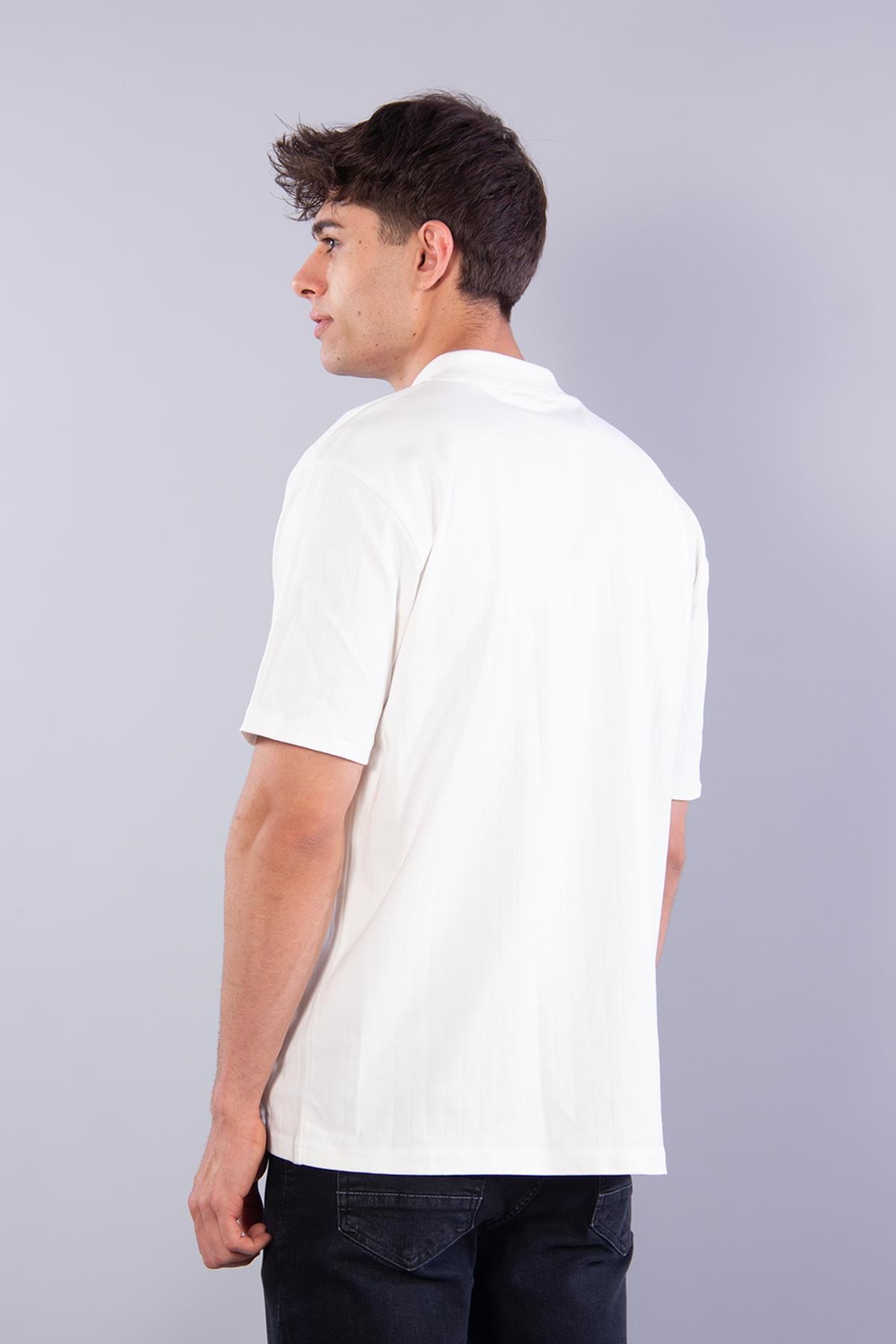 4051 Düğmeli Yakalı Kendinden Şeritli T-shirt