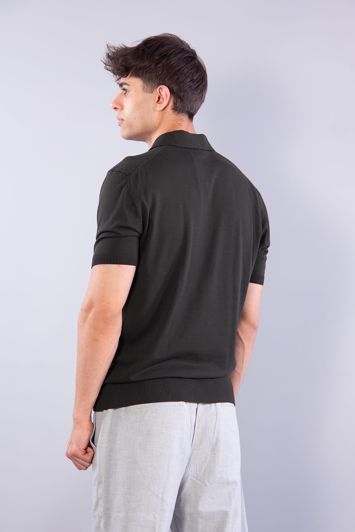 4051 Düğmeli Yakalı Kendinden Şeritli T-shirt