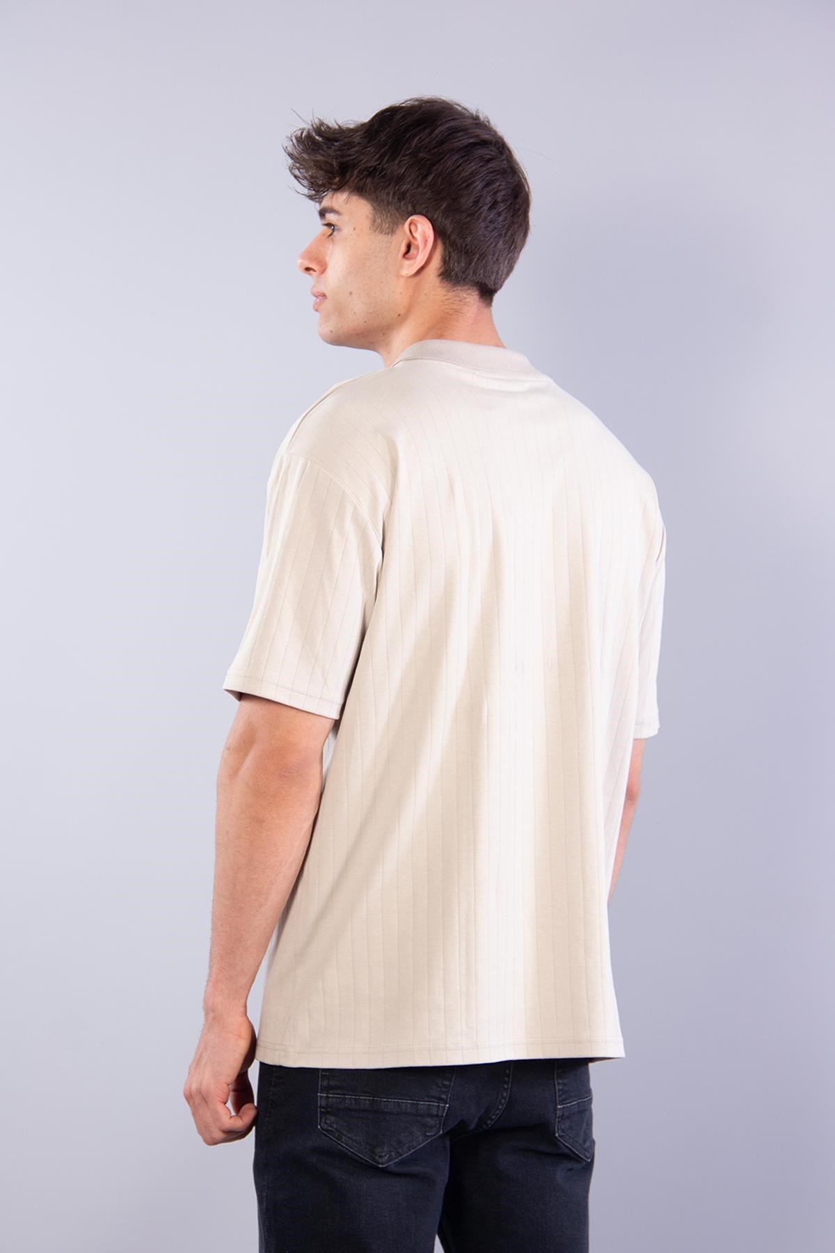 4051 Düğmeli Yakalı Kendinden Şeritli T-shirt