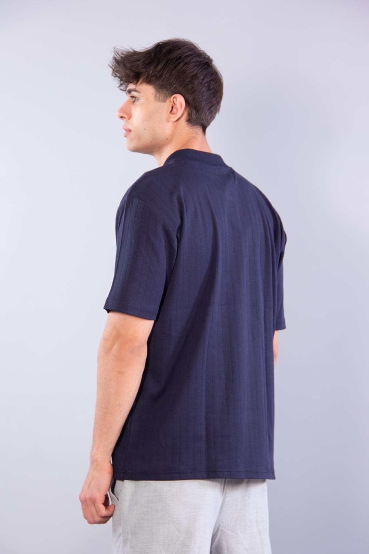 4051 Düğmeli Yakalı Kendinden Şeritli T-shirt