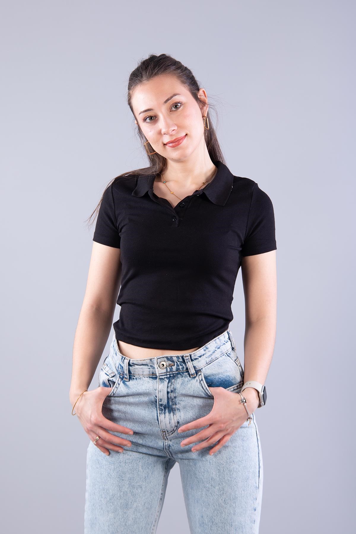 4311 Polo Yaka Düğmeli Modal T-shirt