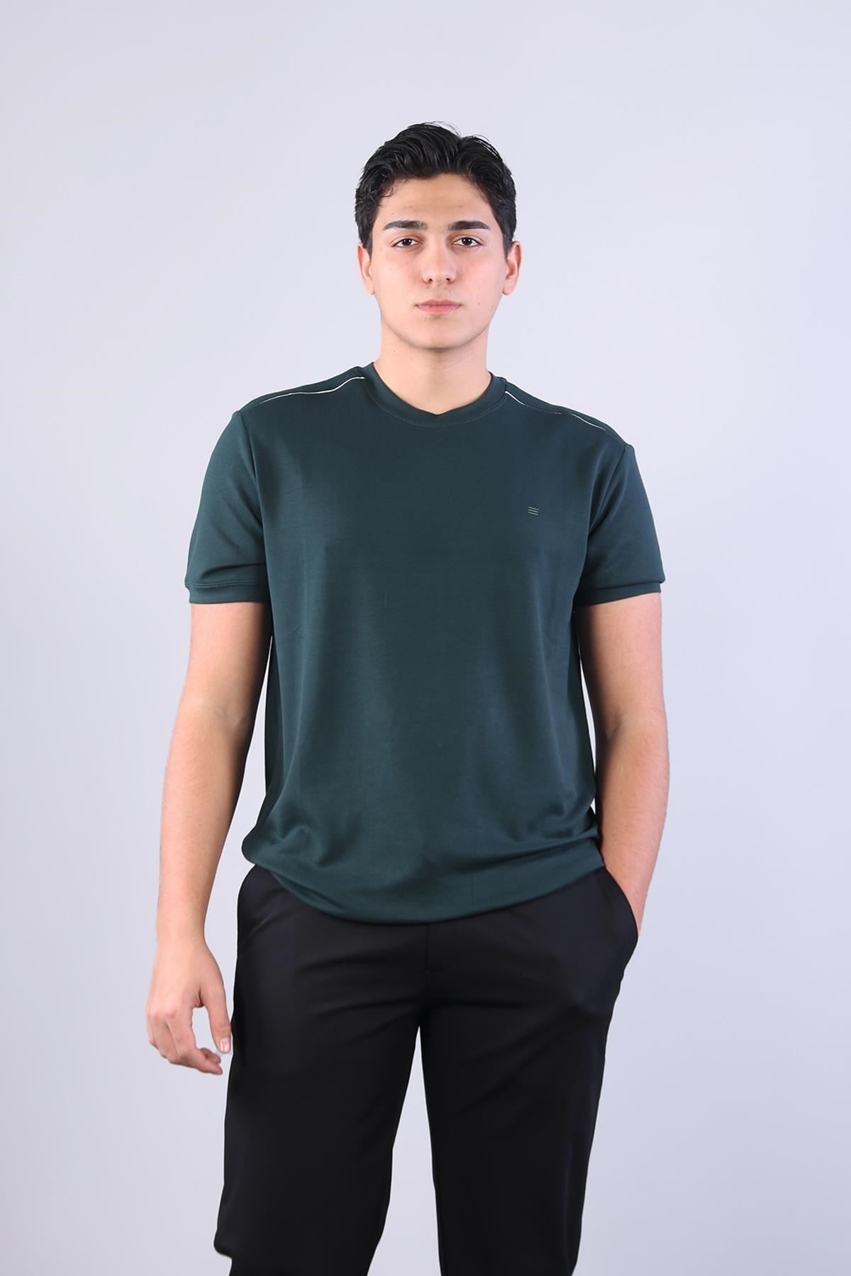 4625 Modal Kumaş Omuz Trikolu O Yaka T-shirt