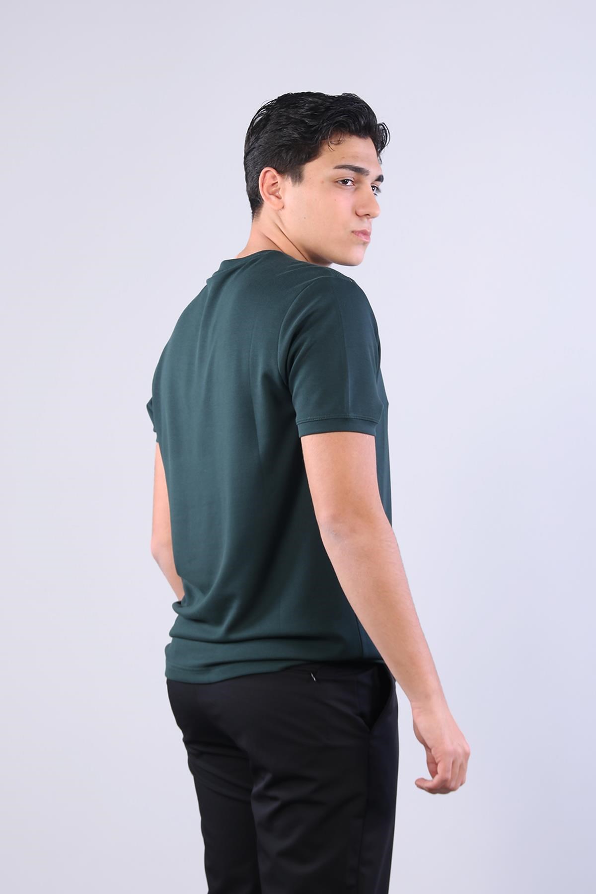 4625 Modal Kumaş Omuz Trikolu O Yaka T-shirt