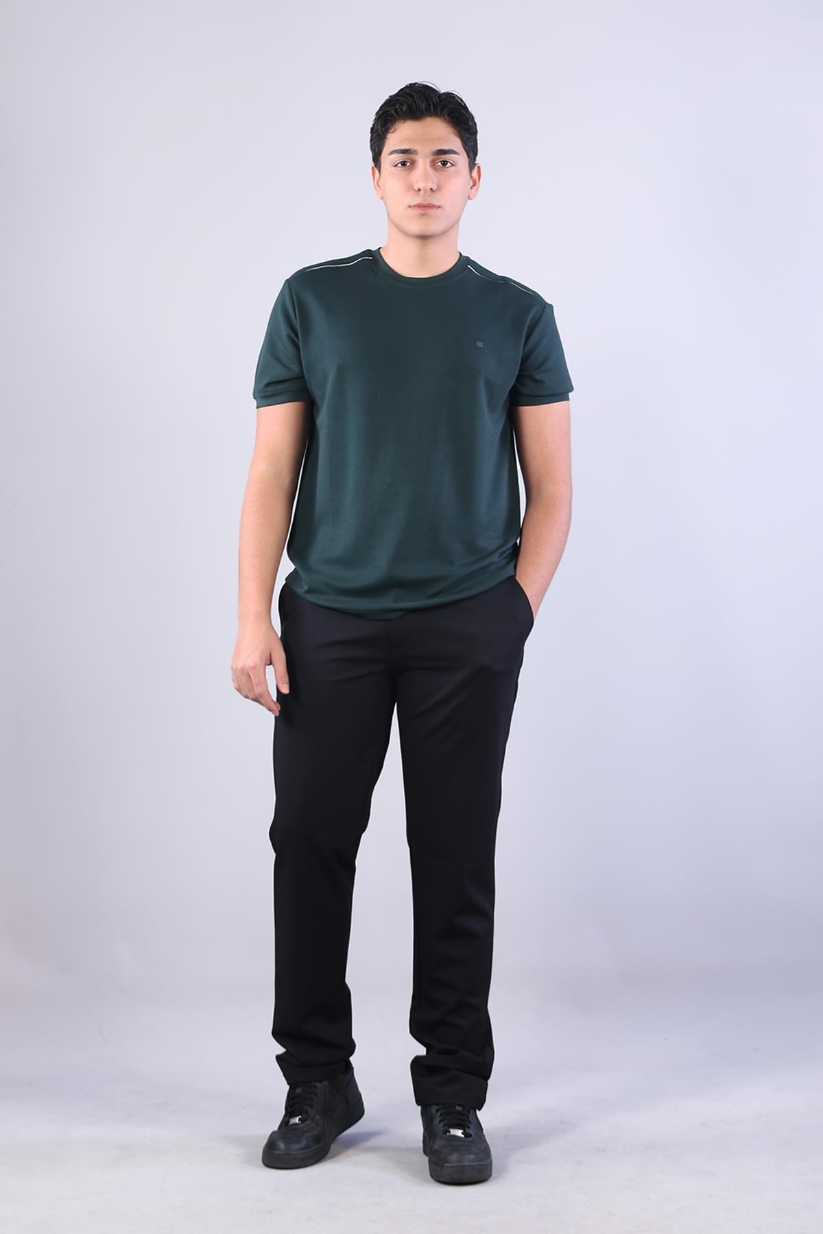 4625 Modal Kumaş Omuz Trikolu O Yaka T-shirt