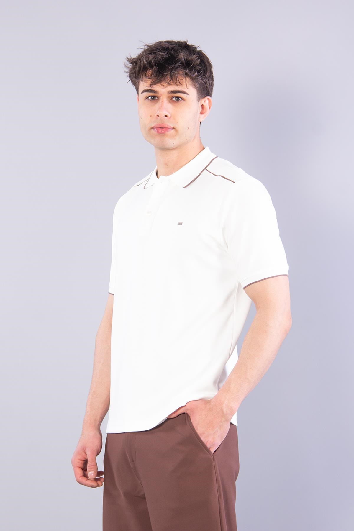4626 Modal Omuz Parçalı Yakalı T-shirt