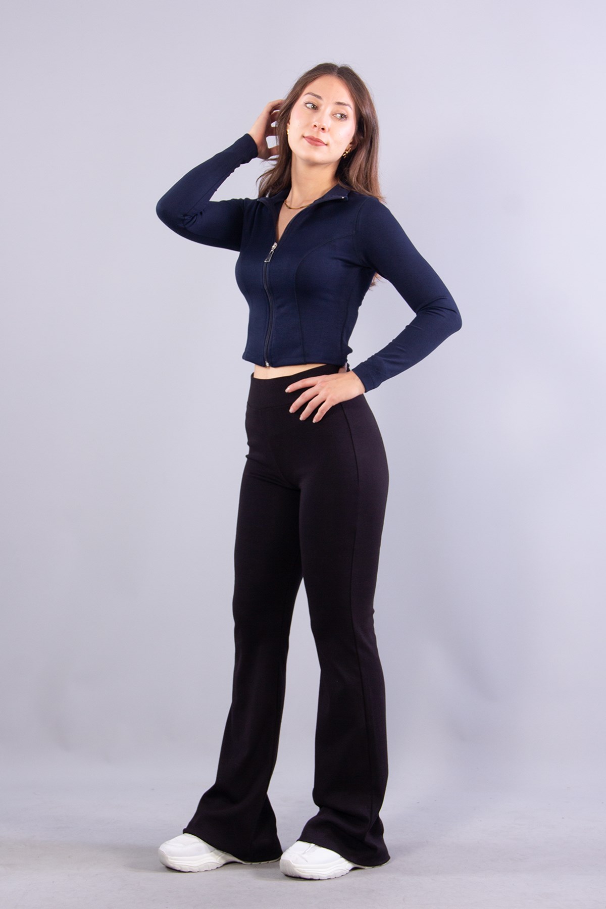 6635 (N-2283) Fermuarlı Dik Yaka Modal Sweat
