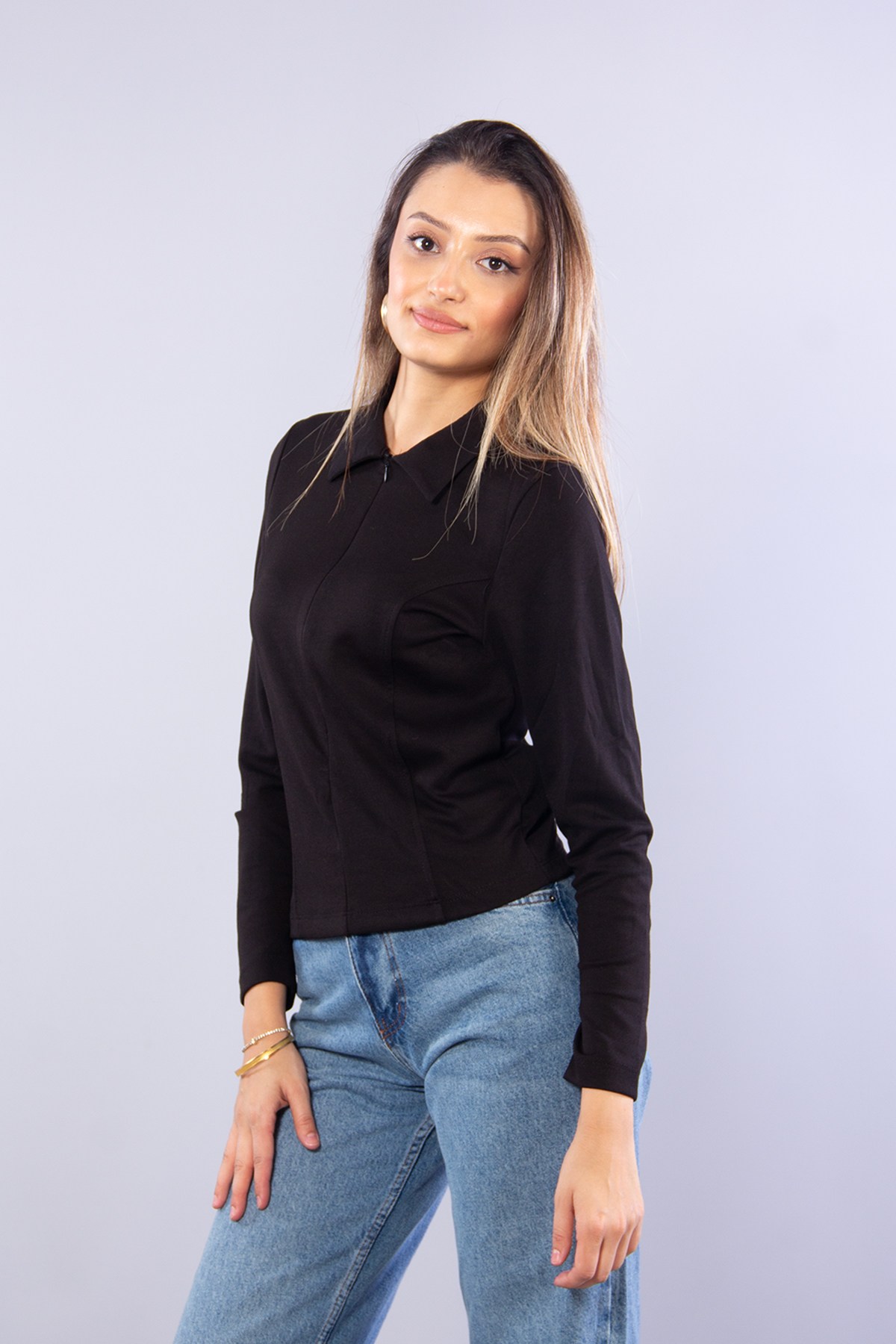 6643 (N-2294) Polo Yaka Fermuarlı Modal Sweat