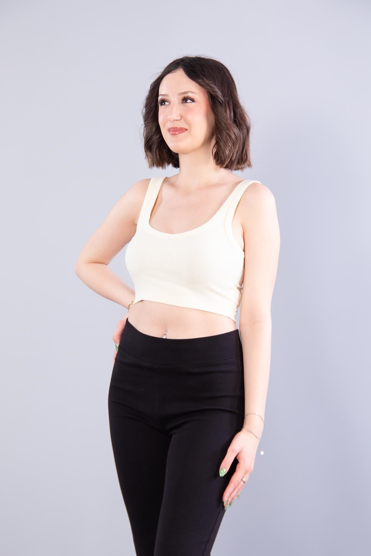 6695 (N-2299) V Yaka Kalın Askılı Kaşkorse Crop