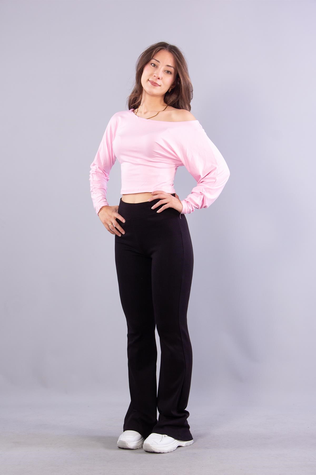 6895 (N-2653) Kayık Yaka Yarasa Kol Bluz