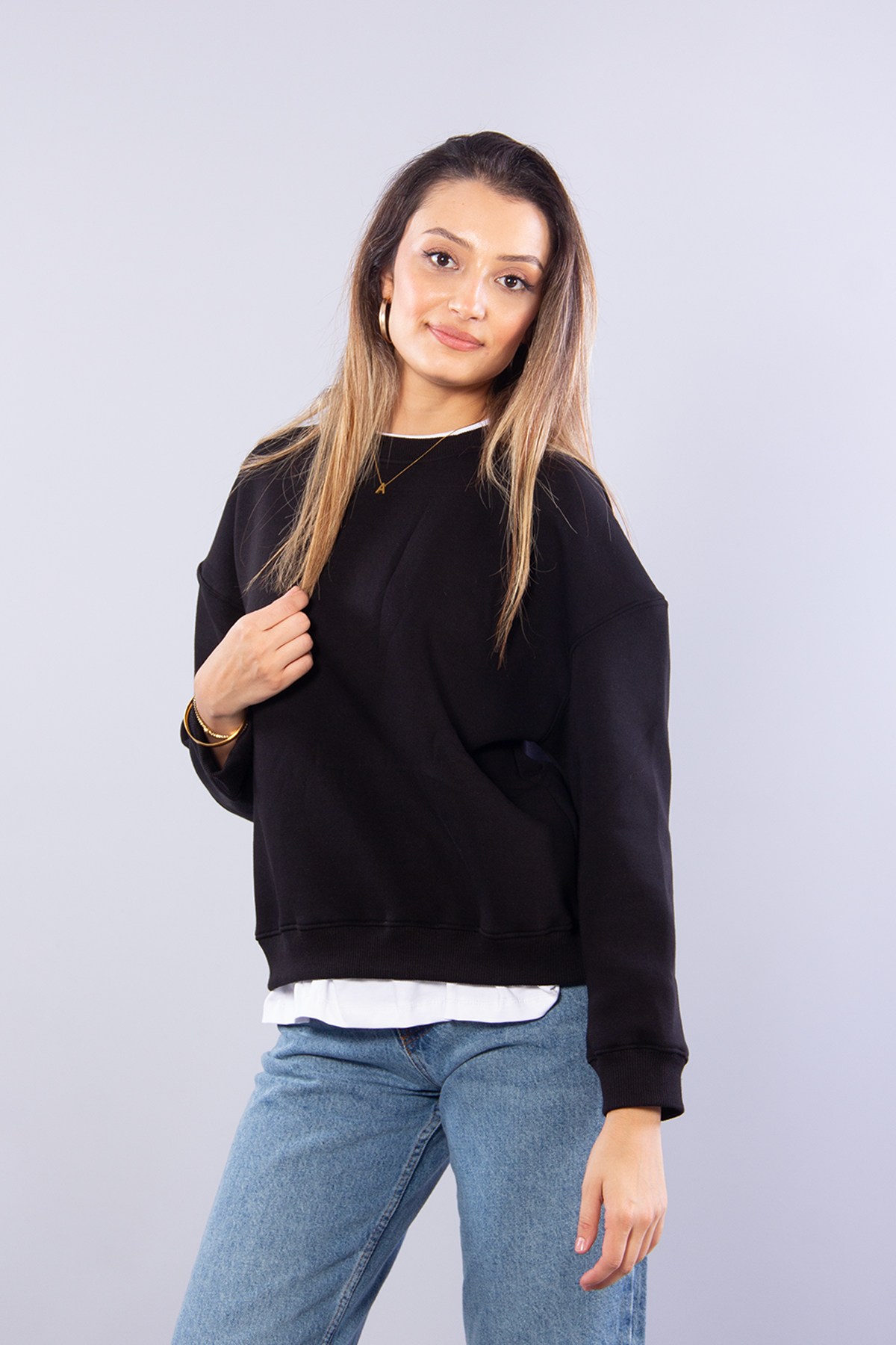 7051 Garnili Yuvarlak Yaka Sweat 3 İp Şardonlu