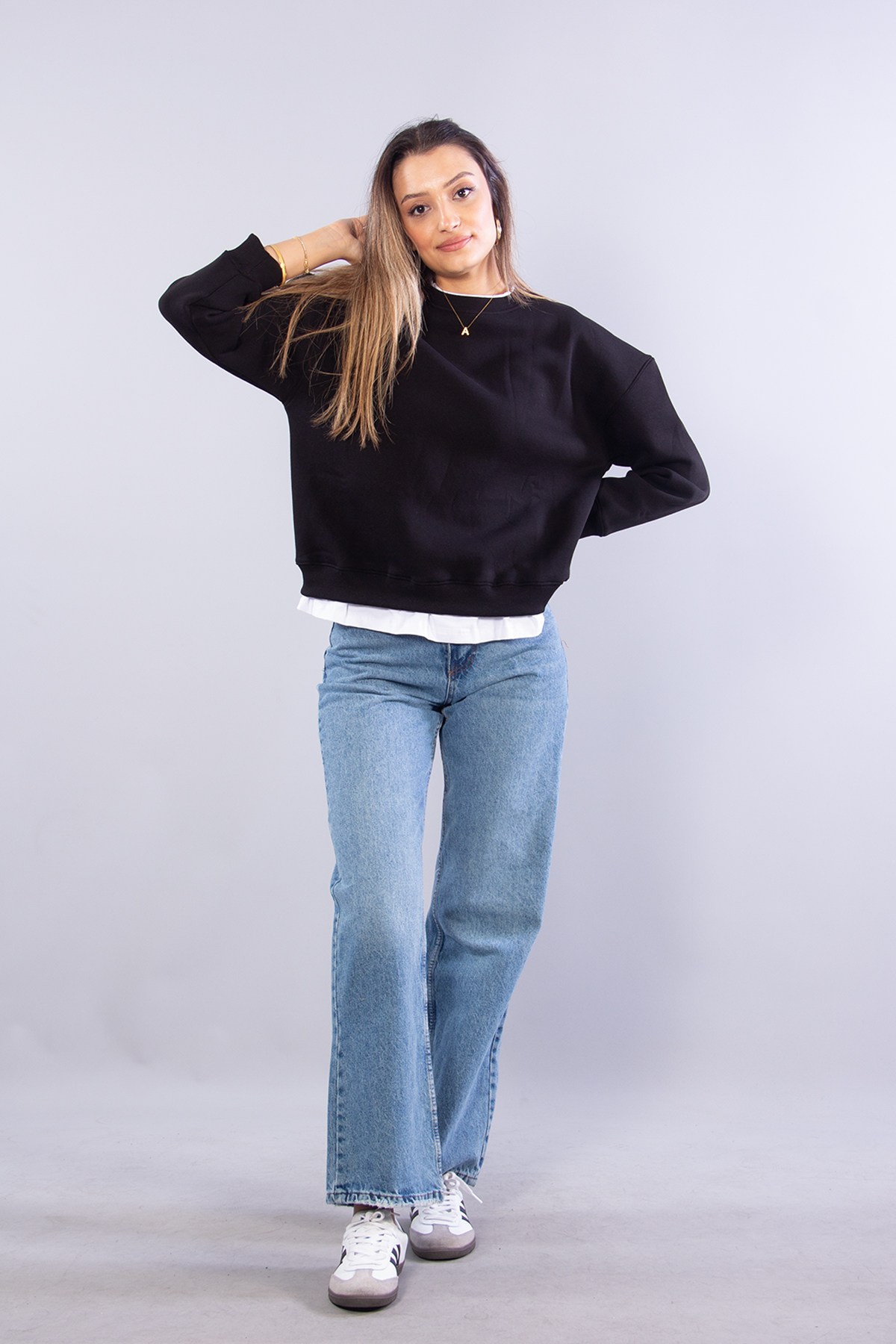 7051 Garnili Yuvarlak Yaka Sweat 3 İp Şardonlu