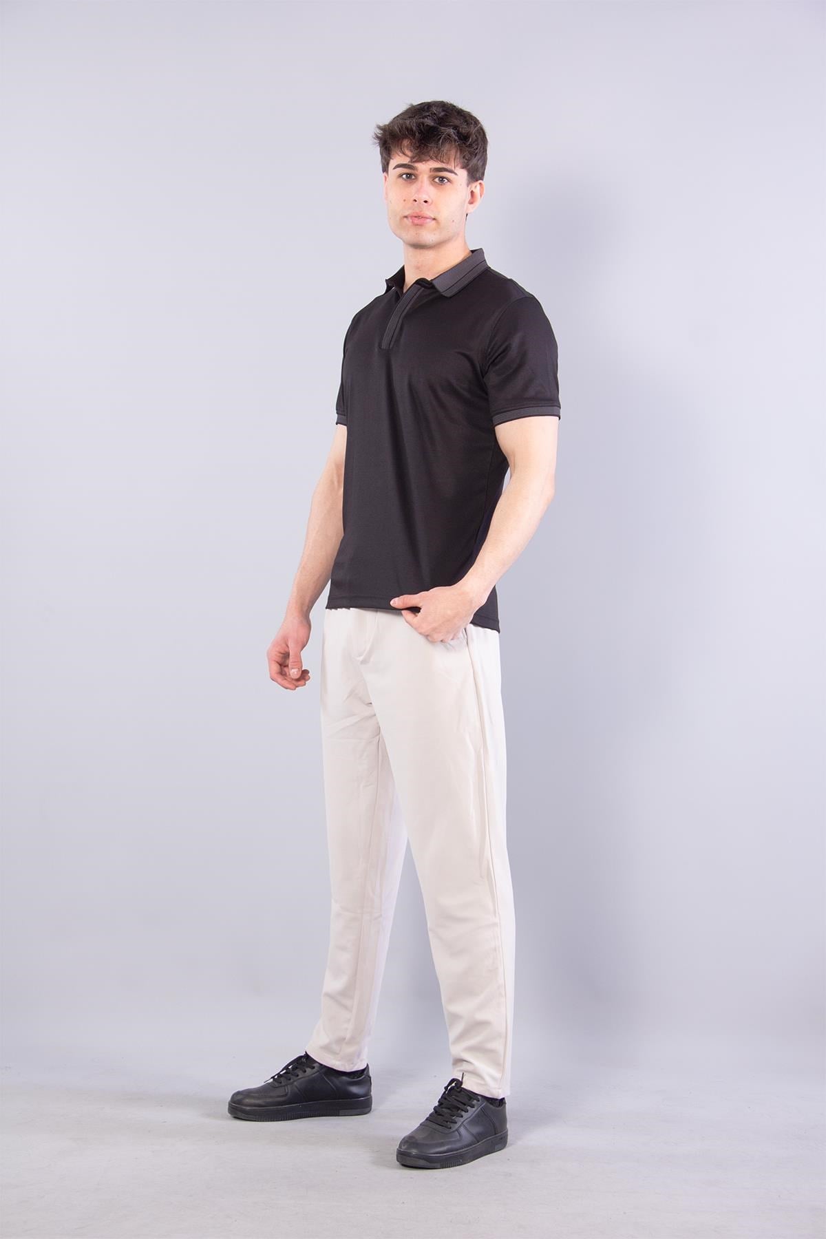 7085 Kagi Fermuarlı Bantlı A. Yaka T-shirt