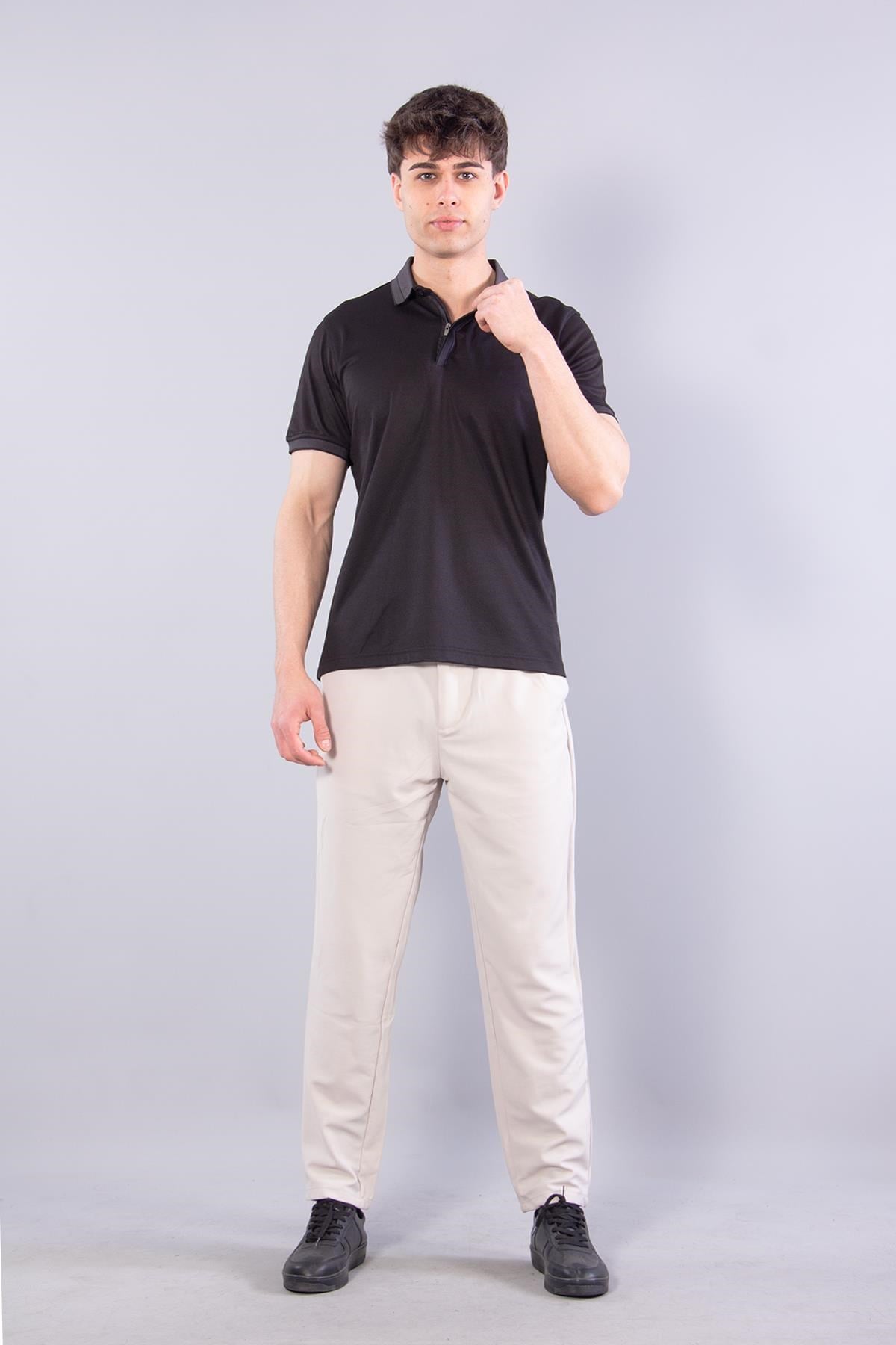 7085 Kagi Fermuarlı Bantlı A. Yaka T-shirt