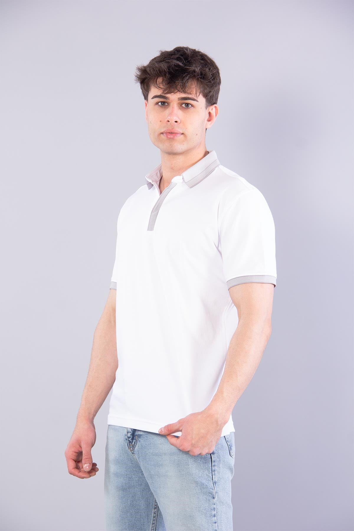 7085 Kagi Fermuarlı Bantlı A. Yaka T-shirt