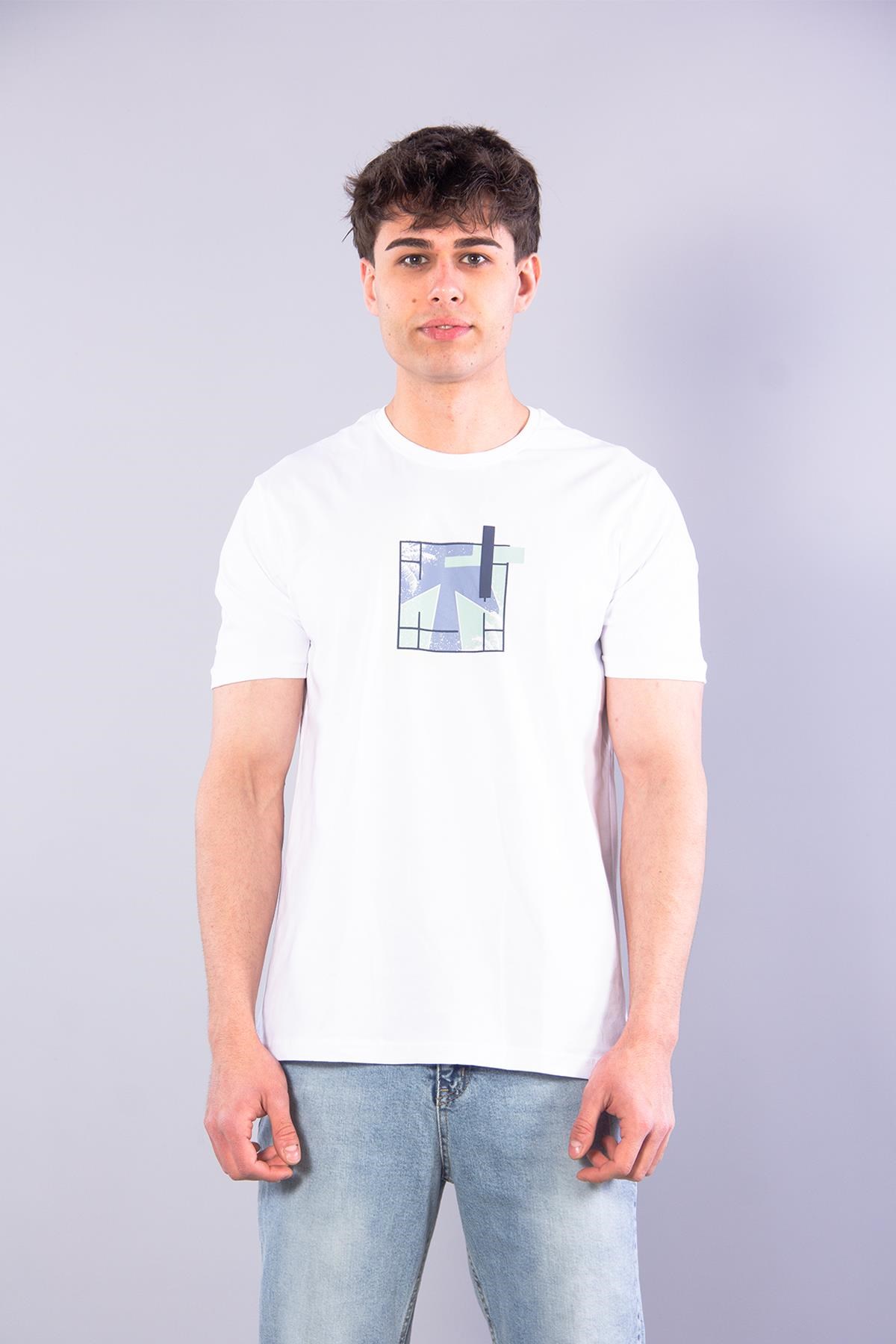 7401 Süprem Şekil Baskılı Bisiklet Yaka T-shirt