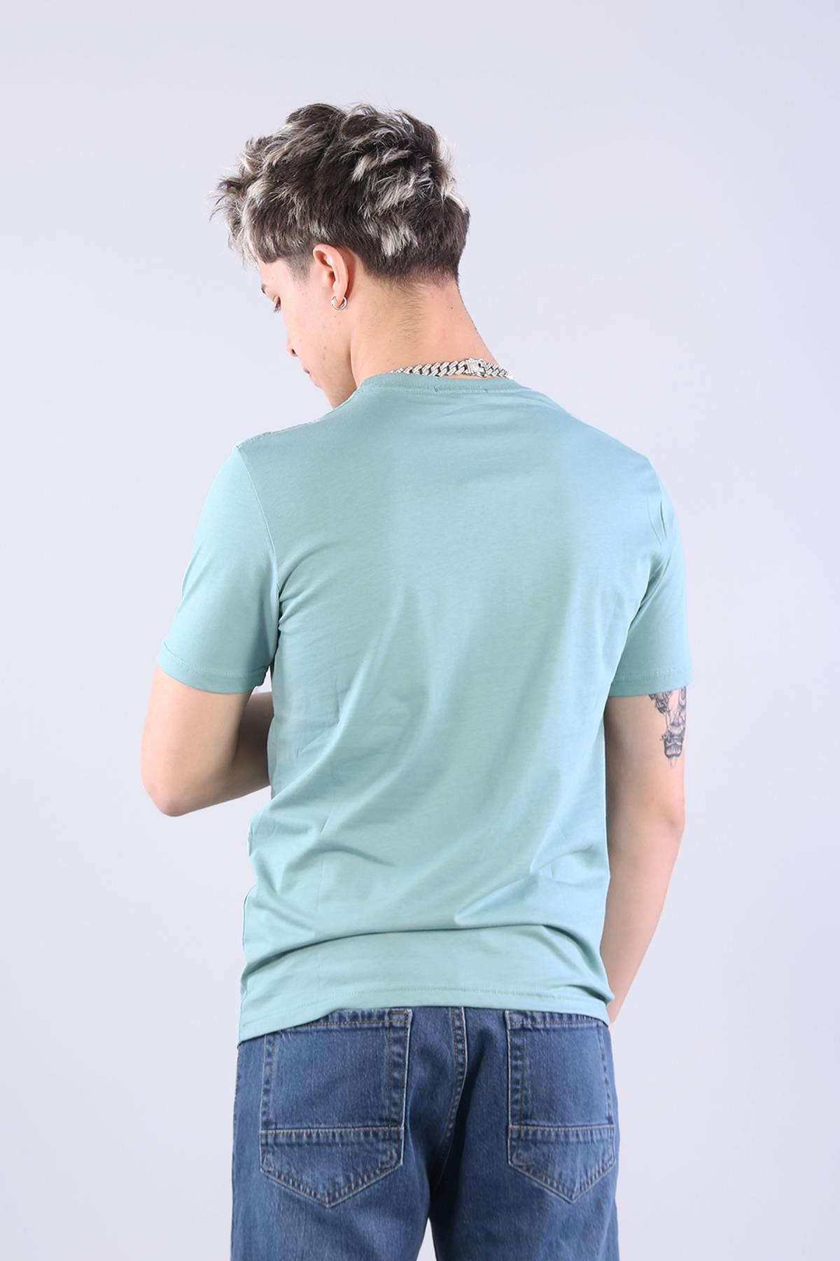 7401 Süprem Şekil Baskılı Bisiklet Yaka T-shirt
