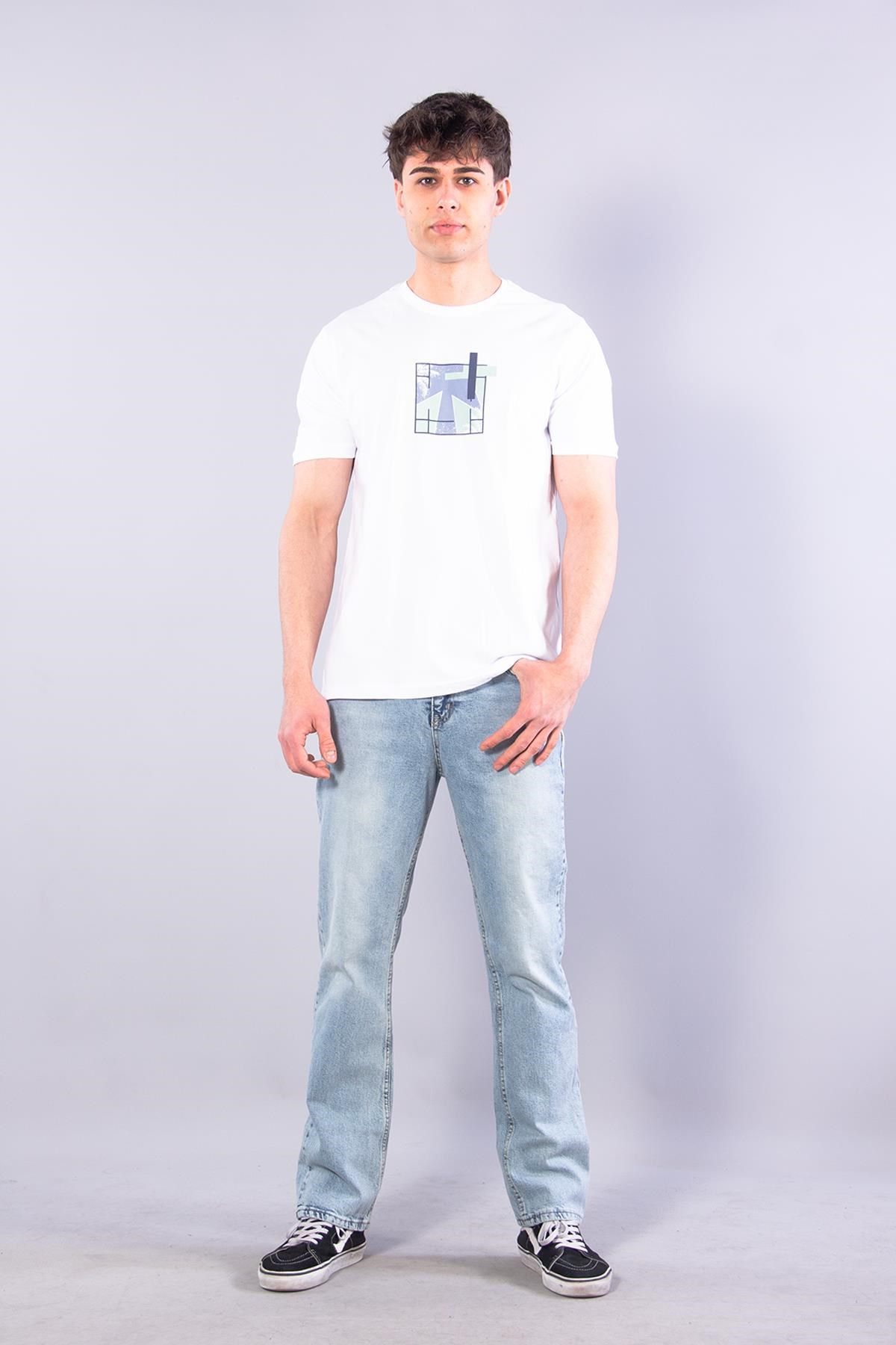 7401 Süprem Şekil Baskılı Bisiklet Yaka T-shirt