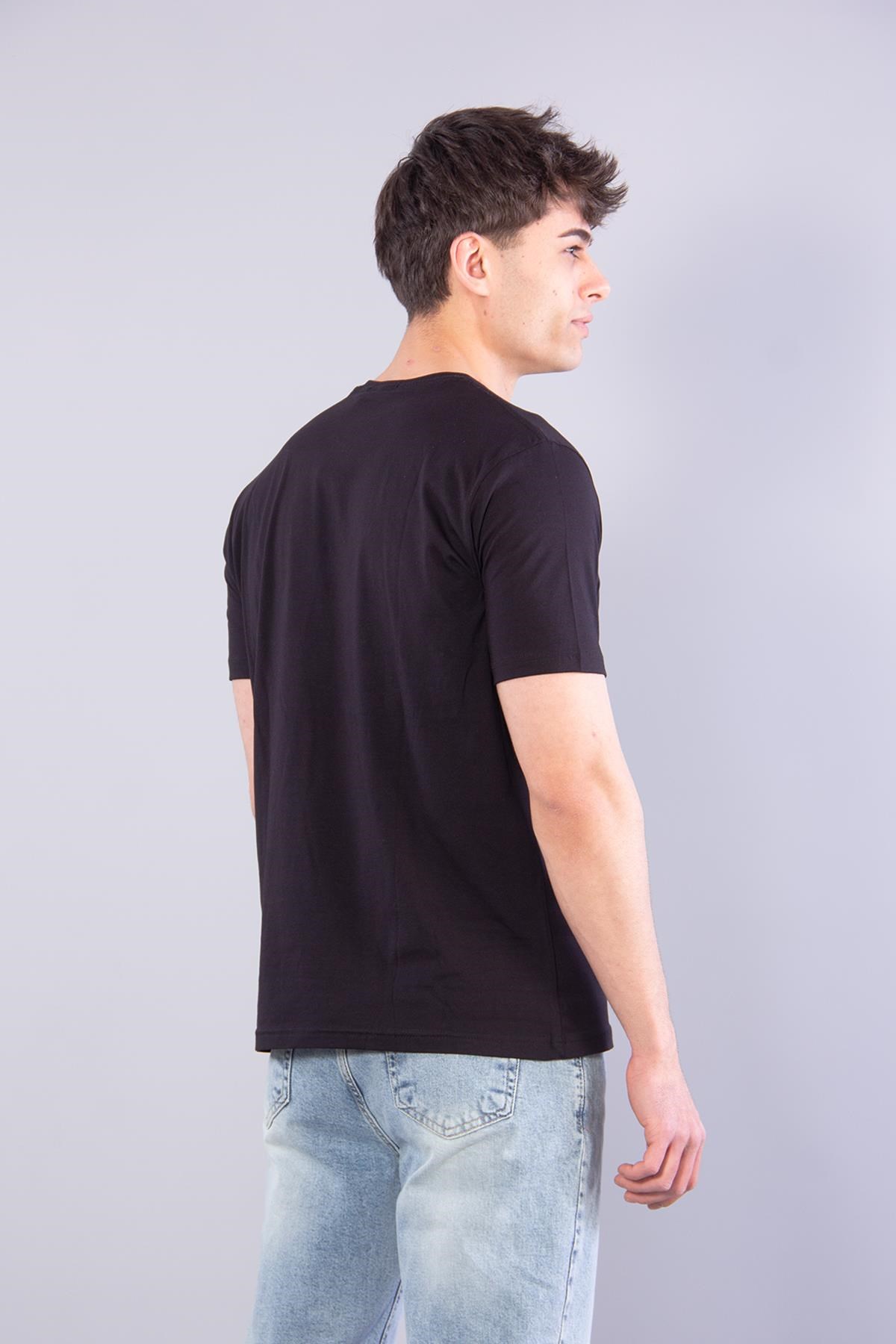 7401 Süprem Şekil Baskılı Bisiklet Yaka T-shirt