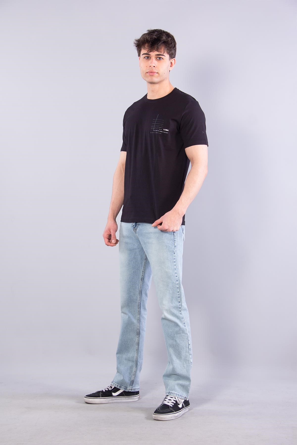 7410 Süprem Sol Göğsü Enjeksiyon Çizgi Baskılı Bisiklet Yaka T-shirt