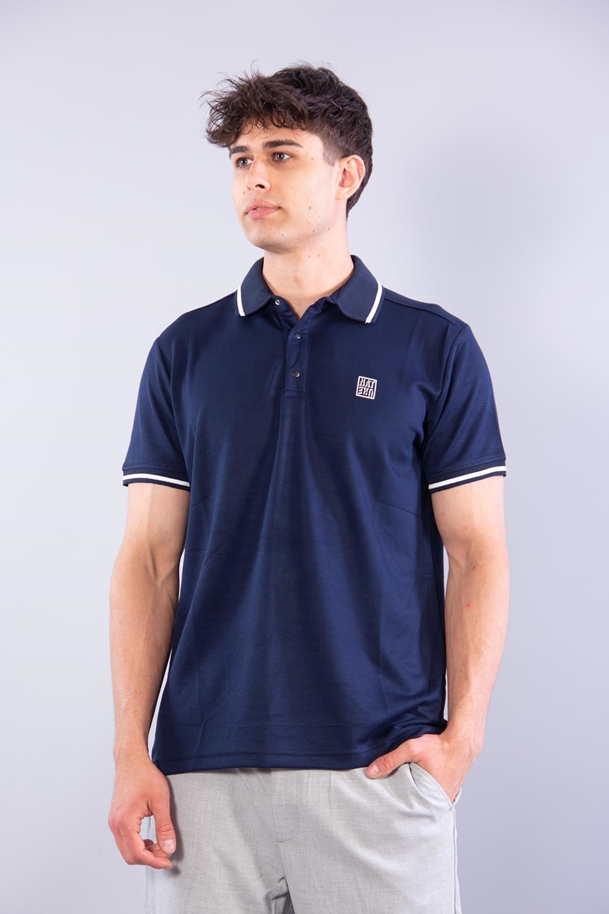 8261 Ayaklı Yaka Kol Ucu Çizgili Kısa Kol T-shirt