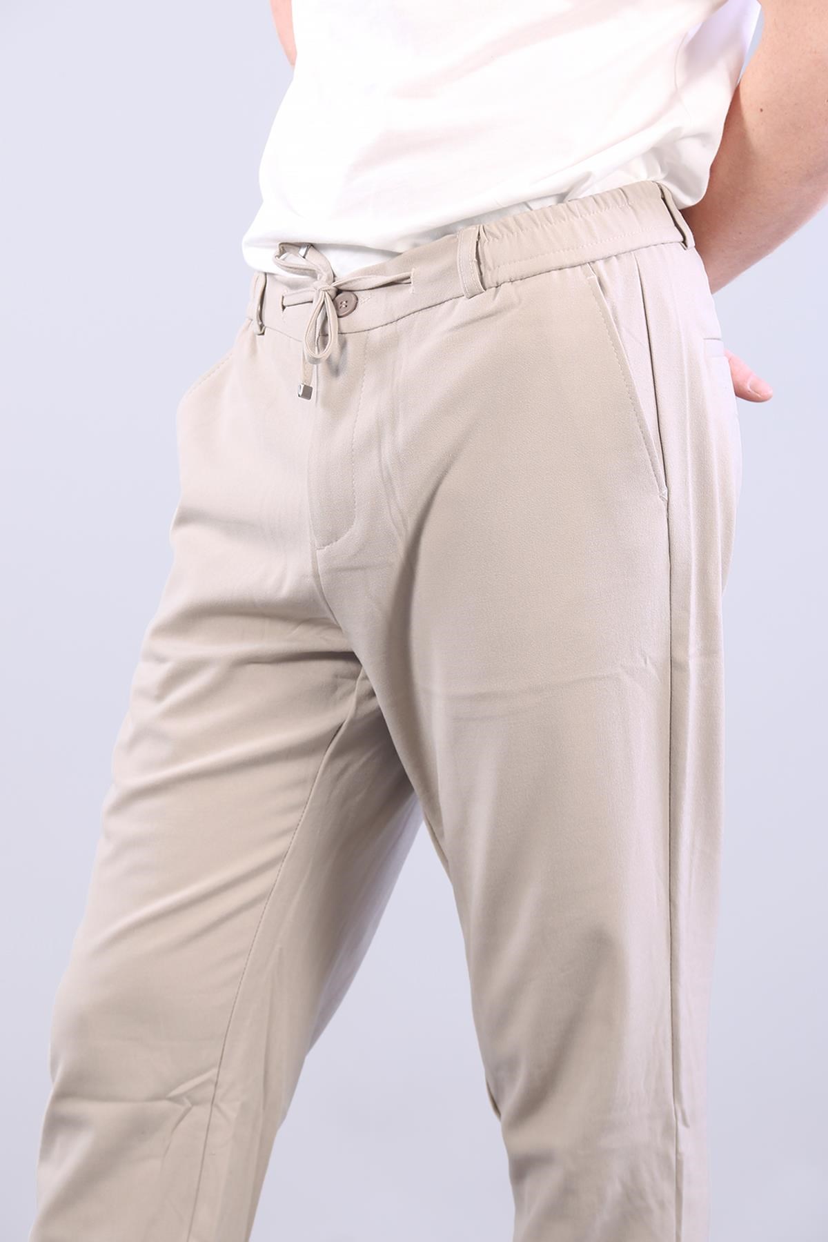 888 Yancep Beli İpli Lastikli Kumaş Jogger Pantolon