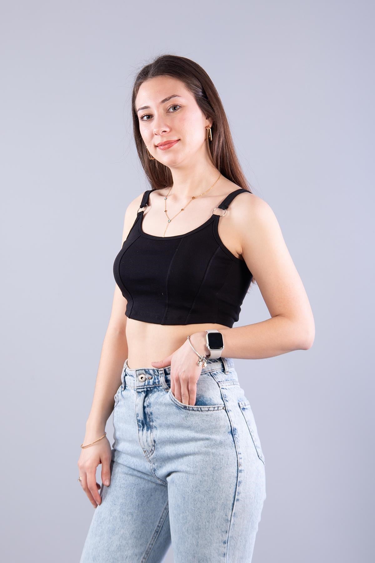 9062 Halkalı Pensli Kaplı Crop Atlet