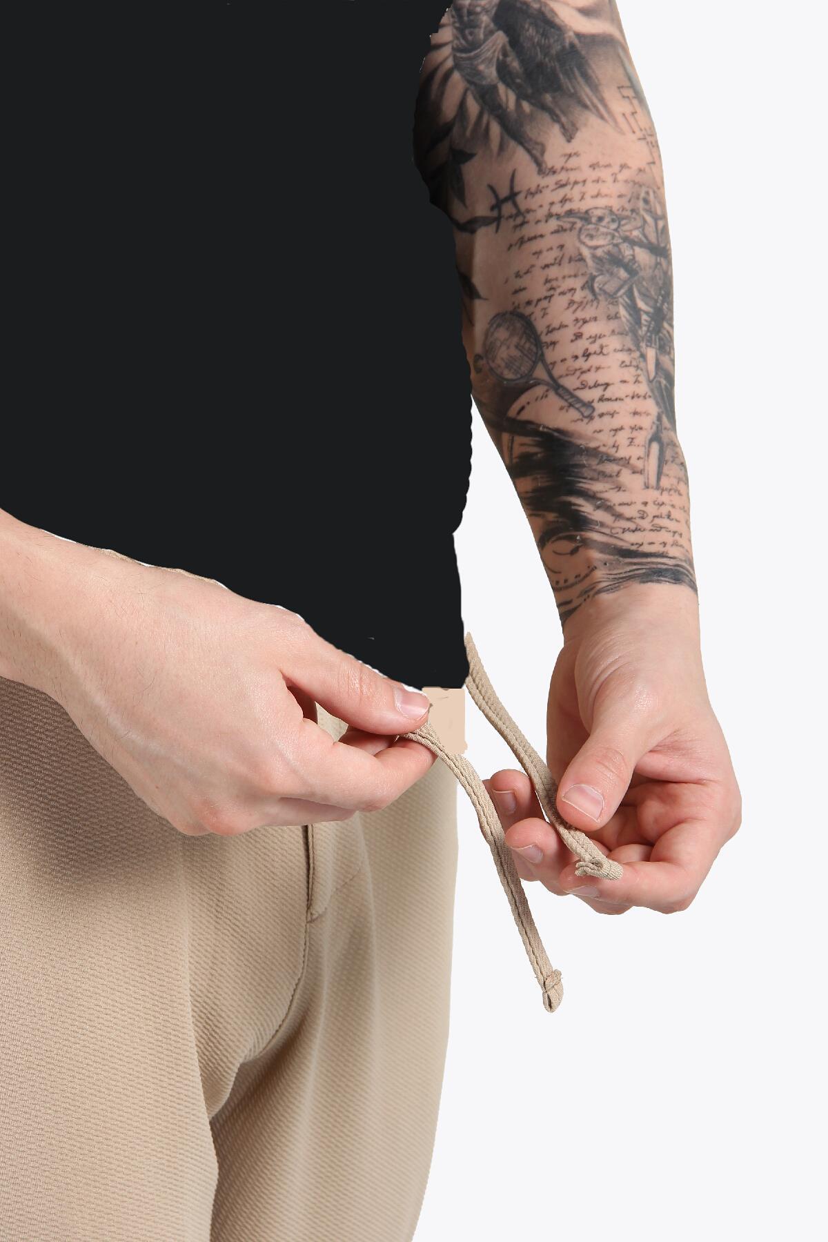 939 Tırtıklı Kumaş Beli Lastikli Pantolon