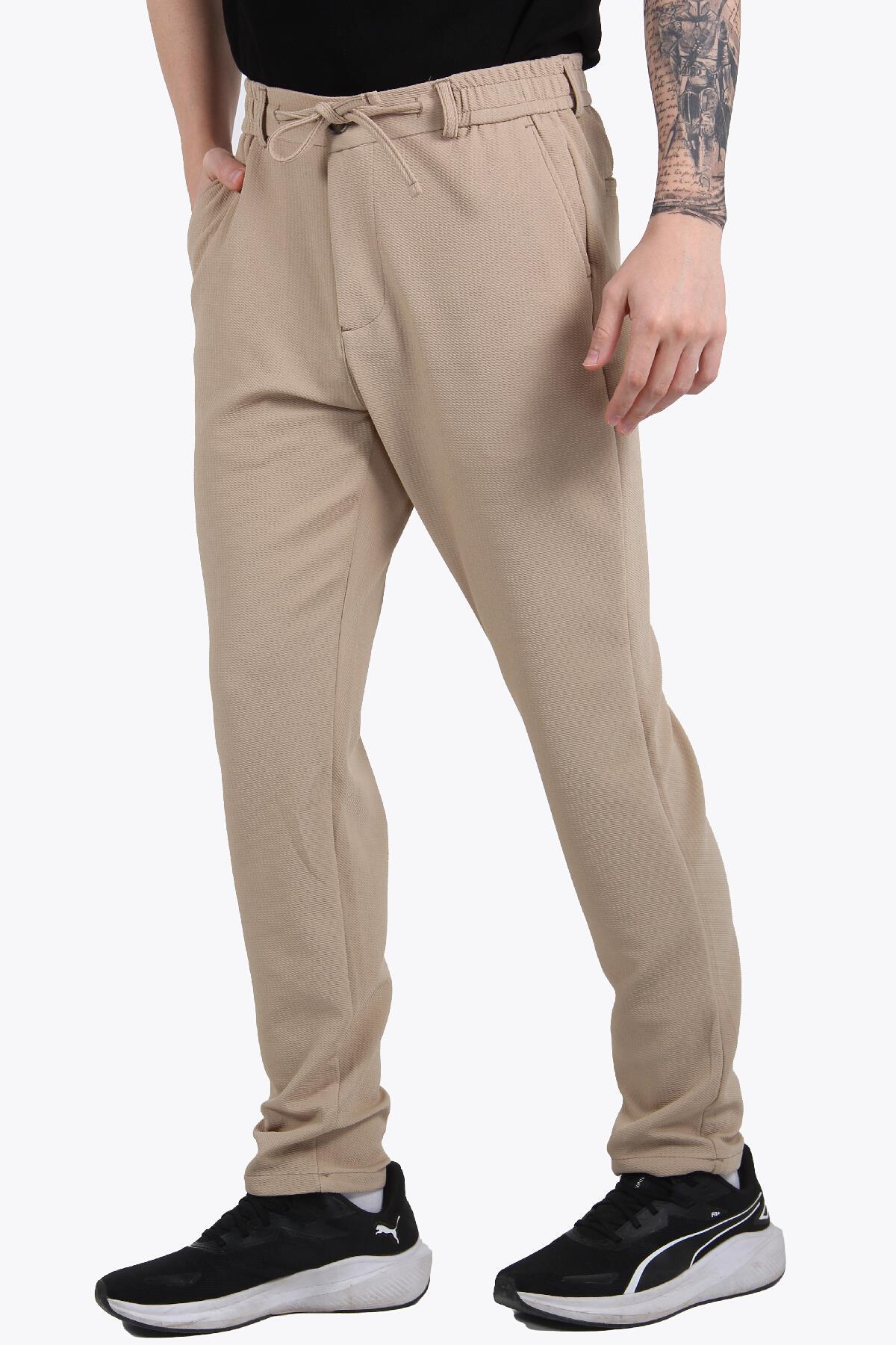 939 Tırtıklı Kumaş Beli Lastikli Pantolon